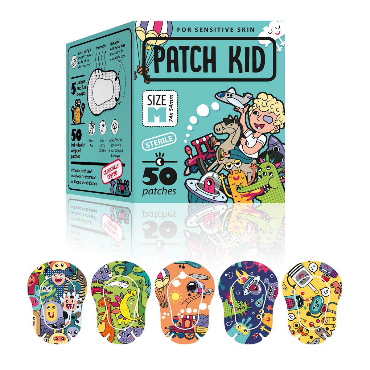 Kids Eye Patches for Lazy Eye Treatment - Medium Size (50 Adhesive Patches per Box) | Comfortable, Fun & Medical Grade | Perfect for Amblyopia Therapy & Post-Surgery Recovery