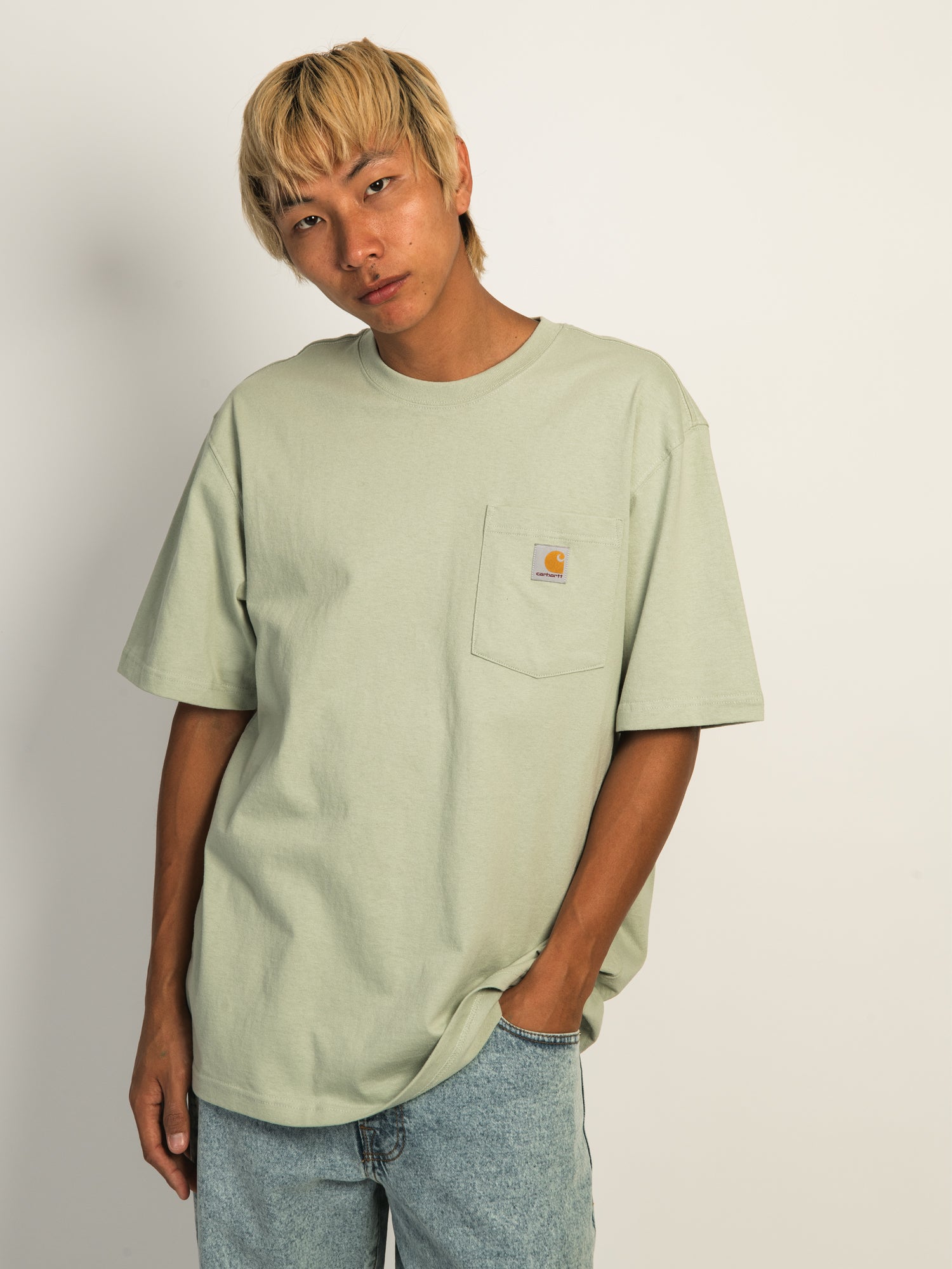 Carhartt Men's Workwear Pocket T-Shirt - Comfortable & Durable Sage Green Tee for Construction, Farming & Outdoor Work