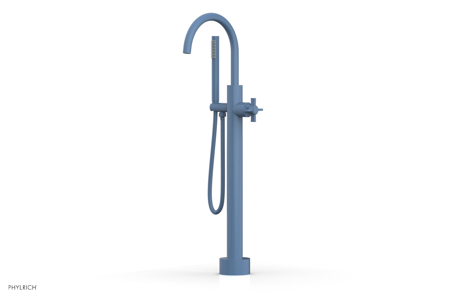 BASIC Low Floor Mount Tub Filler with Cross Handle and Hand Shower - D132 44 03 - Perfect for Modern Bathroom Renovations and Spa-Like Showers
