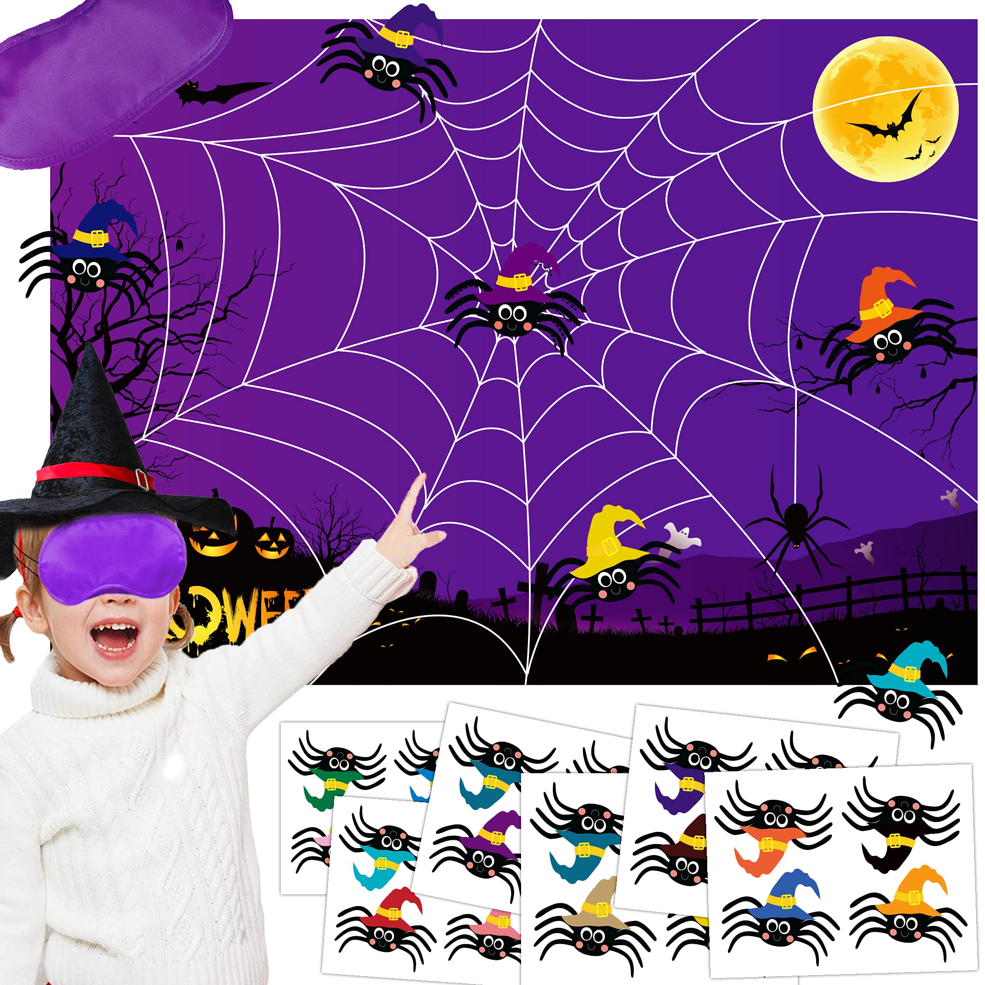 BAYLAY Halloween Pin The Tail Game - Fun Pin The Spider On The Web Party Game for Kids | Indoor & Outdoor Halloween Activities | Perfect for Halloween Parties, Classroom Games & Family Gatherings