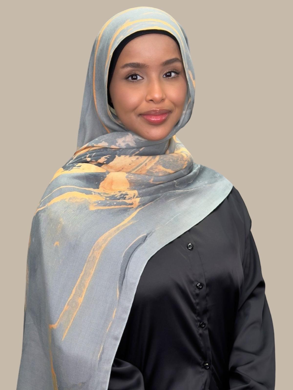 Print Modal Hijab Vienna Grey - Soft & Breathable Scarf for Muslim Women - Perfect for Daily Wear, Prayer, and Special Occasions
