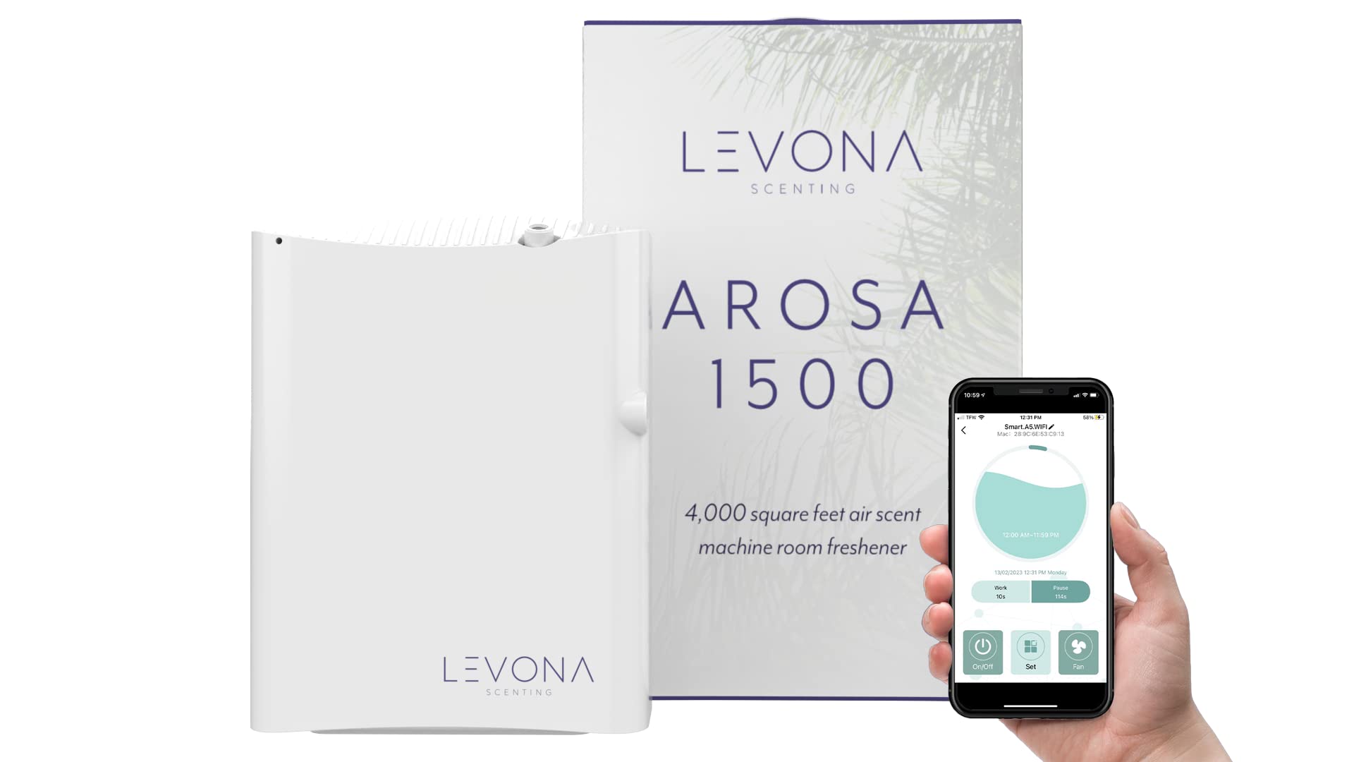 Levona Scent Waterless Diffuser - Essential Oil Aroma Smart Plug-in Air Freshener, Portable Diffuser Machine for Home, Office & Large Spaces up to 4000 sqft, LCD Display, HVAC Compatible with Cleaning Cloth - Perfect for Bedrooms, Living Rooms & Commercial Spaces (Arosa 1500, Scent Not Included)