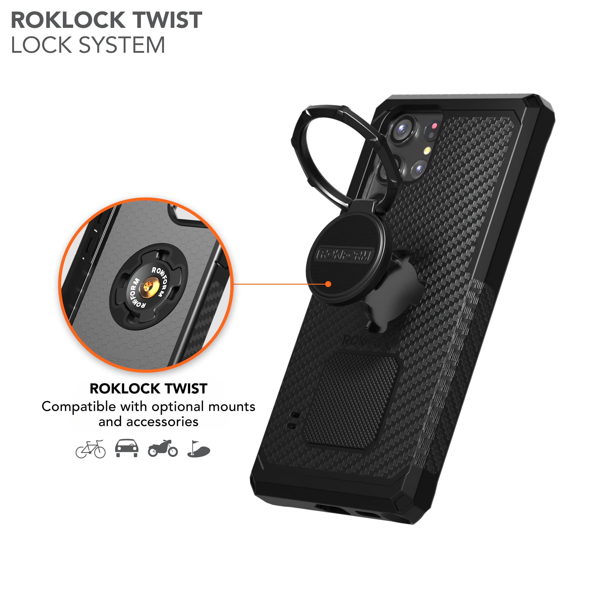 Rokform Galaxy S22 Ultra 5G Magnetic Case - Military Grade Rugged, Twist Lock Protection, Drop Tested Armor (Black) for Outdoor & Active Lifestyle