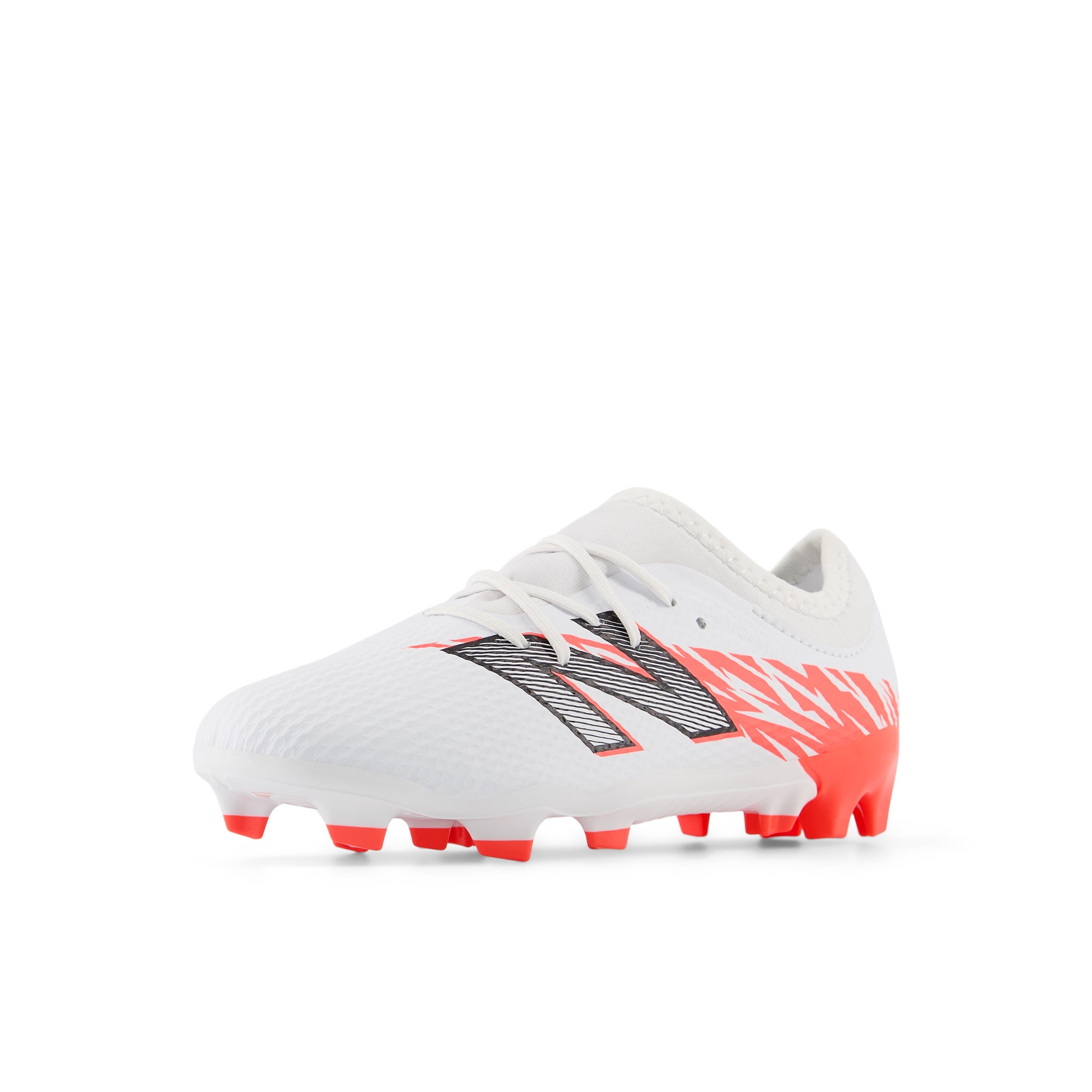 New Balance Furon Team Junior V8 FG Soccer Cleats for Kids - White/Energy Red/Black - Lightweight Football Boots for Youth Players - Perfect for Turf Matches and Training Sessions