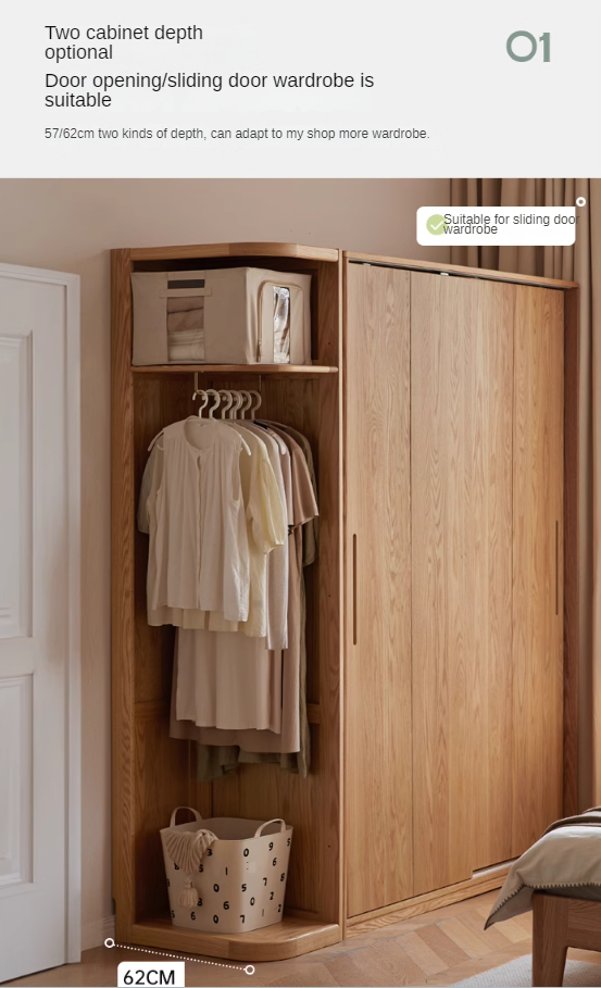Solid Oak & Cherry Wood Corner Triangle Cabinet - Stylish Wardrobe Storage for Bedroom, Living Room, and Office Organization