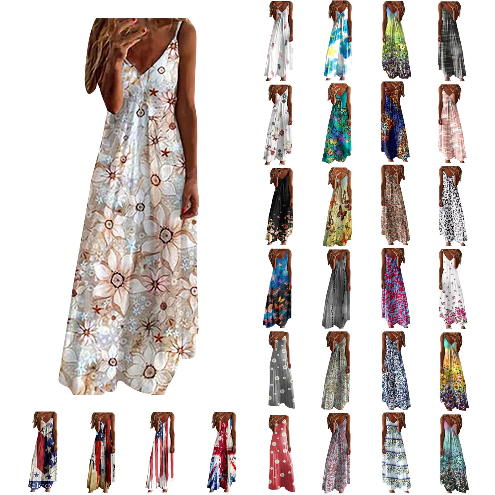 Women's Summer Maxi Dress - Sleeveless Boho Sundress with V-Neck | Flowy Long Beach Dress for Vacation, Hawaiian Style | Perfect for Beach Outings, Tropical Getaways & Summer Parties