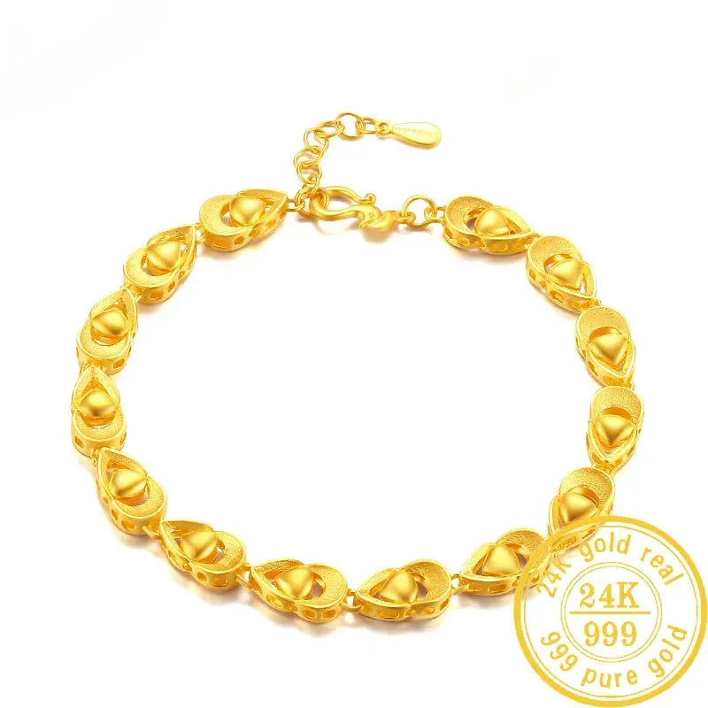 24K Pure Gold Bracelet for Women - 999 Solid Real Gold Bangle, Elegant Romantic Classic Jewelry Gift for Anniversary, Valentine's Day & Special Occasions