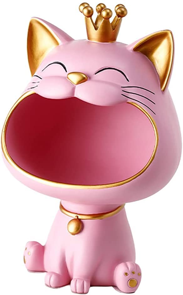 Lucky Cat Key Holder - Resin Coin Storage Organizer for Home & Office Desk (Pink)
