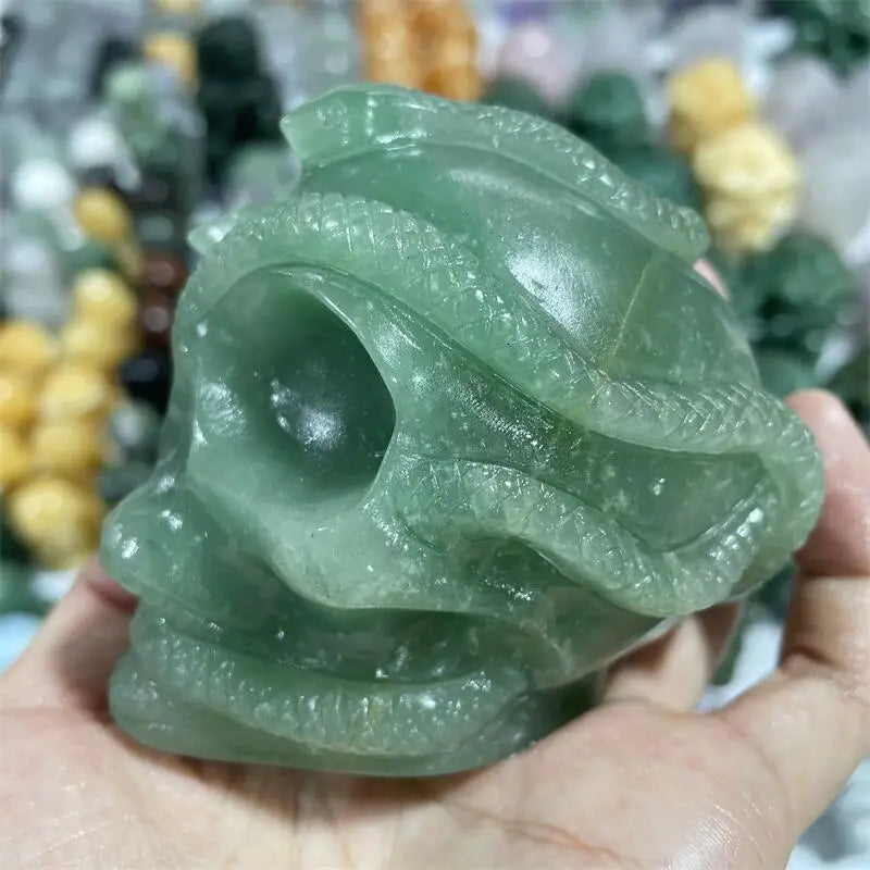 Natural Green Aventurine Snake Skull Crystal Carving - Healing Stone for Energy, Fashion Jewelry & Halloween Home Decor - Lucky Gift for Spiritual Wellness & Meditation - Perfect for Yoga, Reiki & Altar Decor (1pc)