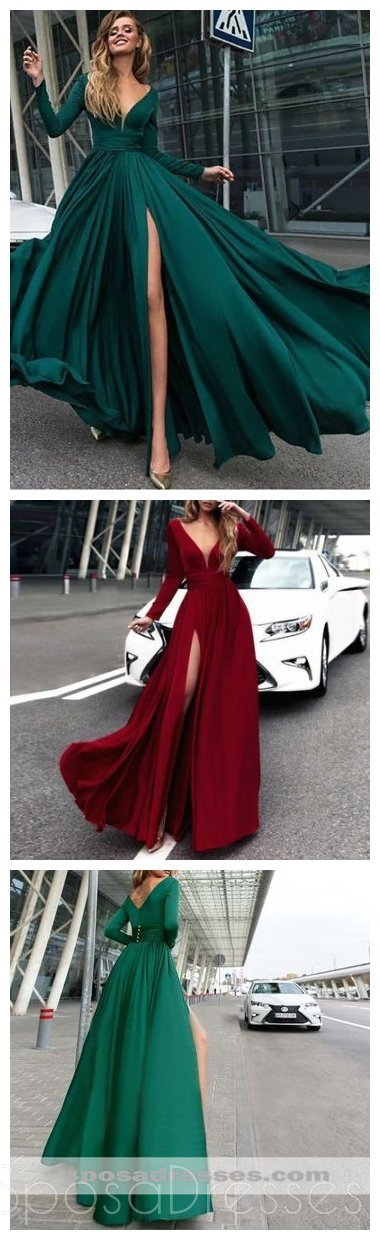 Emerald Green Long Sleeve Prom Dress for Sweet 16 | Elegant Evening Gown with Flowy Skirt | Perfect for Homecoming, Quinceañera & Formal Events