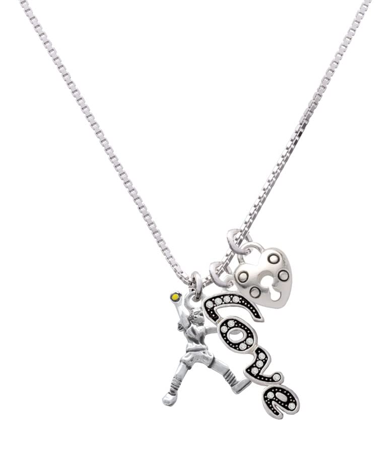 Delight Jewelry Silvertone Softball Pitcher Charm Necklace with Love & Lock Pendant - 18