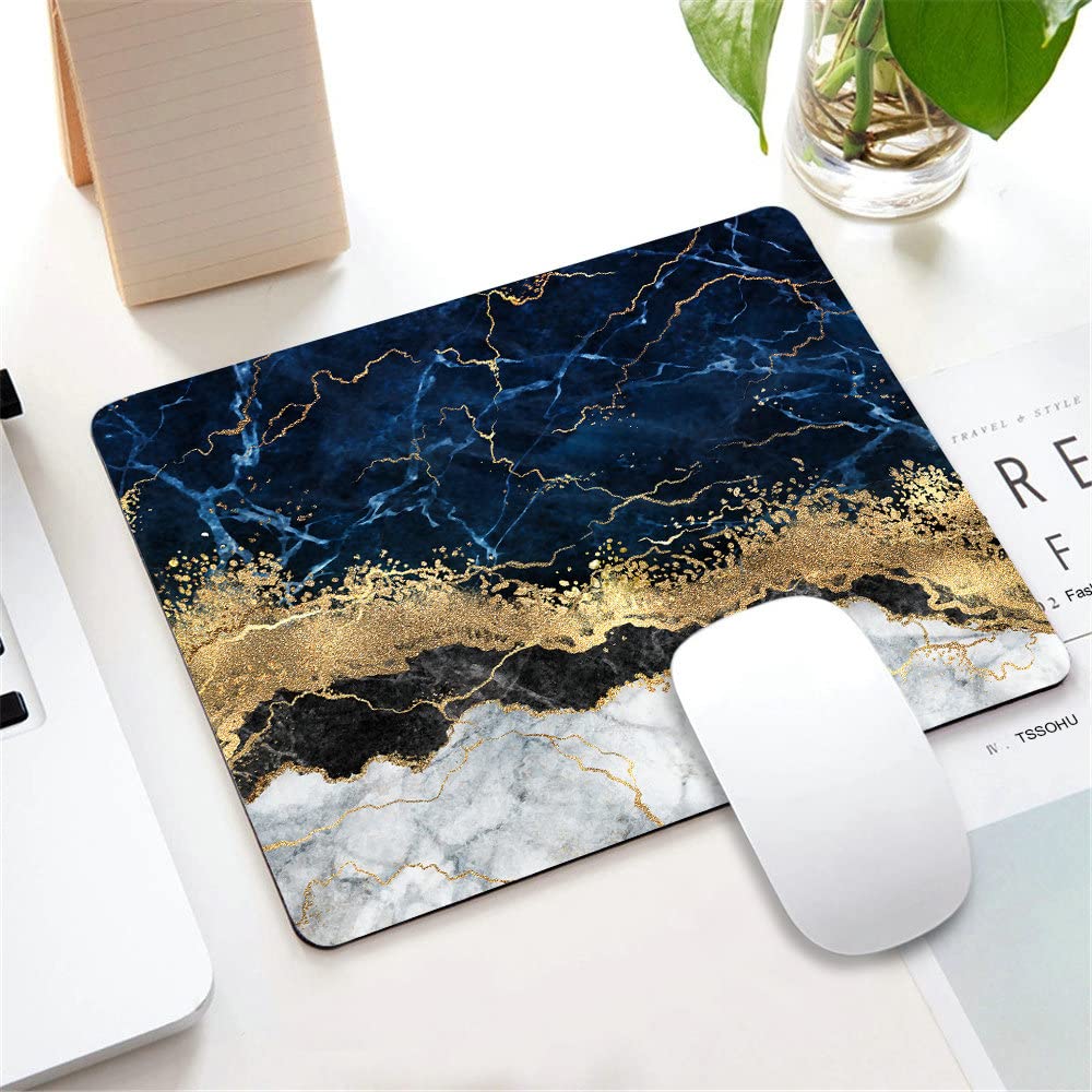 Premium Non-Slip Navy Blue Marble Gaming Mouse Pad - 9.5