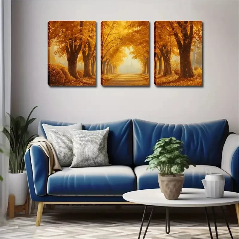 3-Piece Deep Yellow Woods Romantic Roads Wall Art Set - Framed Canvas Prints 40x60cm - High Quality Australian Made Wall Decor - Perfect for Living Room, Bedroom & Office Decor