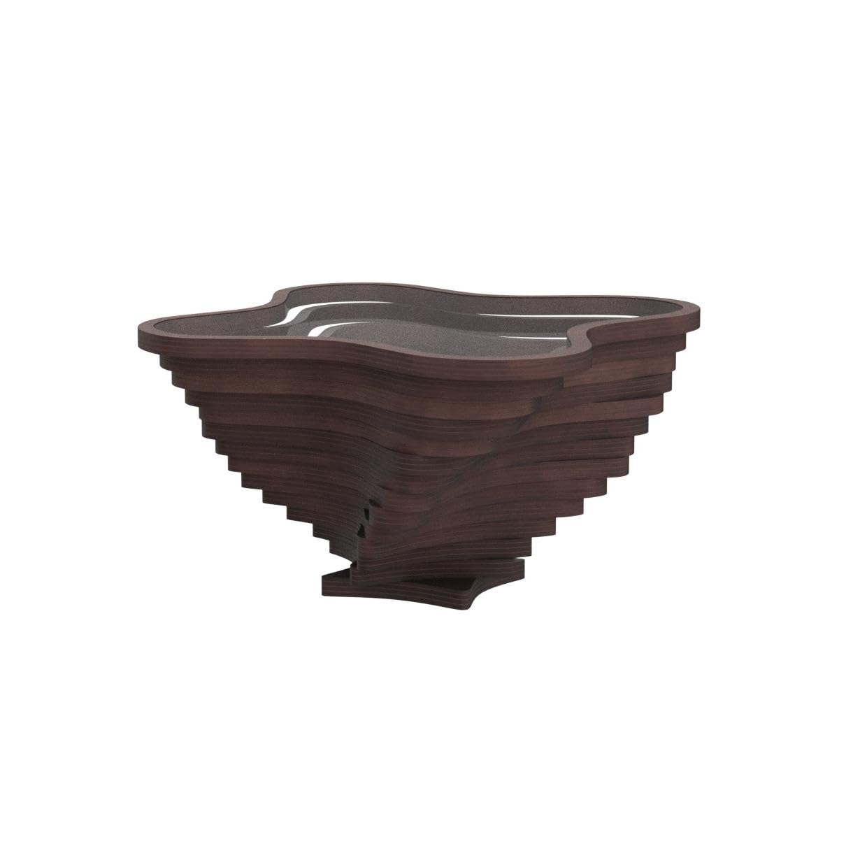 Modern Coffee Table with Natural Walnut Veneer & Tempered Glass Top - Layered Wave Design Rustic Wood Living Room Table - Luxury Home & Office Decor - Perfect for Contemporary Living Rooms, Offices and Lounge Areas