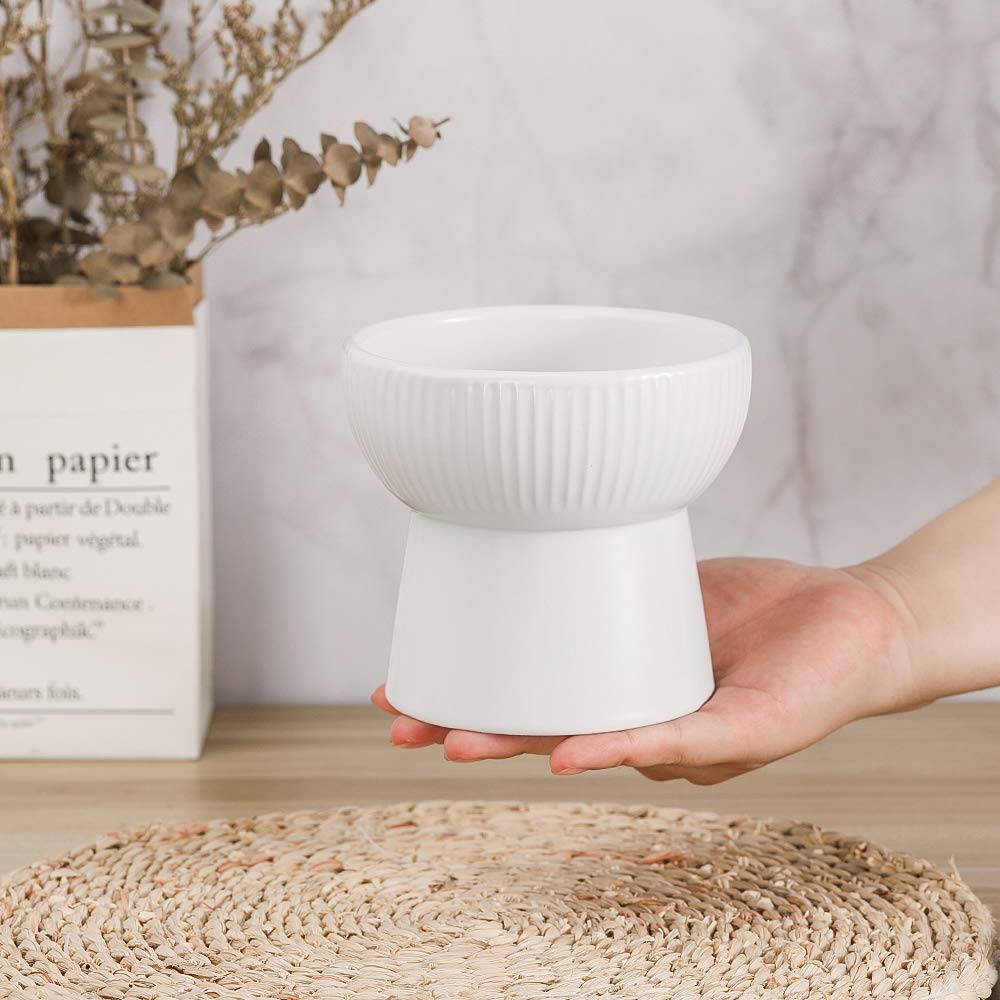 Elevated Cat Bowl - White Ceramic Raised Pet Food & Water Dish with Anti-Backflow Design, Dishwasher & Microwave Safe, Lead-Free for Stress-Free Feeding - Perfect for Kittens, Adult Cats & Multi-Pet Homes