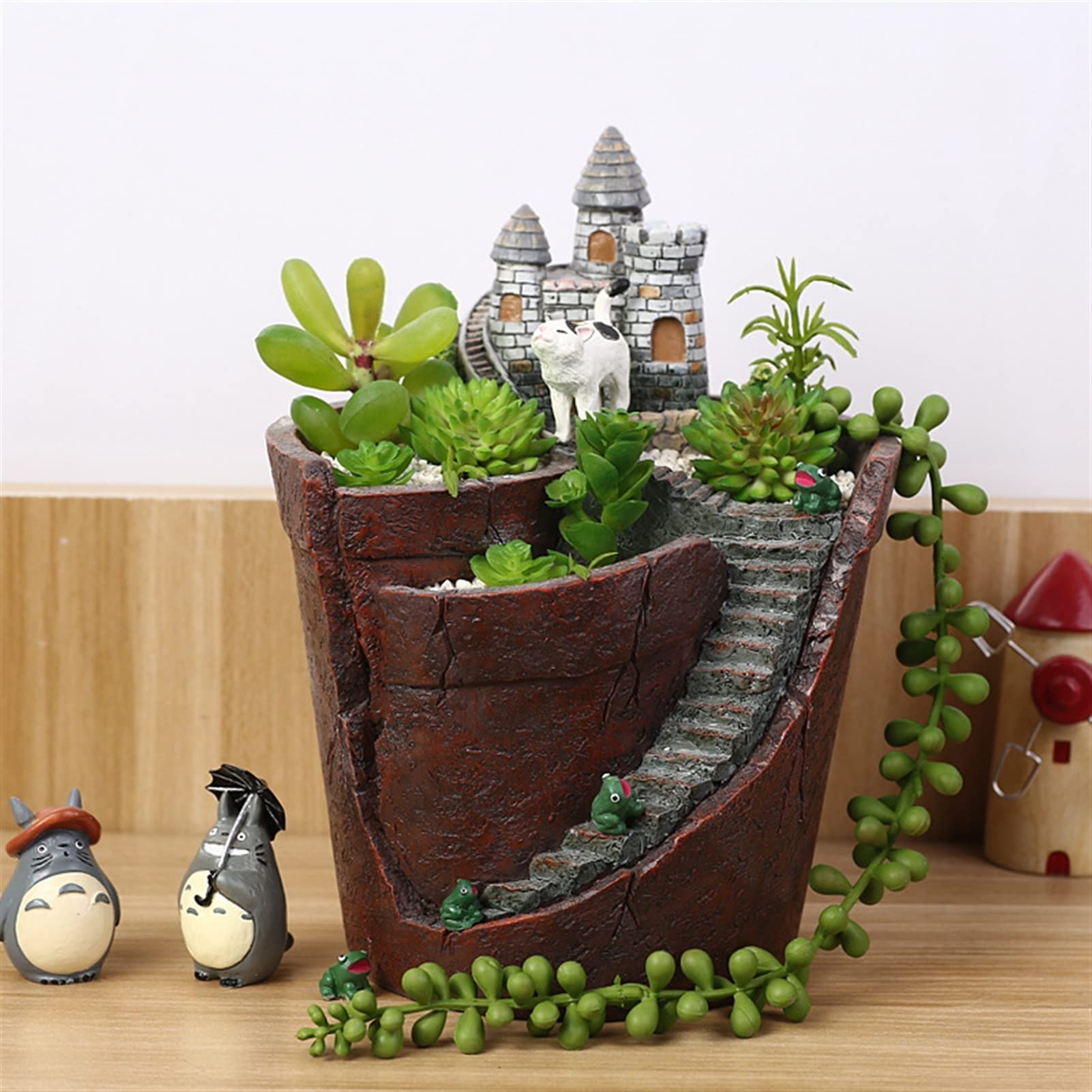 1PC Resin Succulent Planter - Decorative Flower Pot for Bonsai, Micro-Landscape & Castle Plants | Indoor/Outdoor Garden Decor | Perfect for Home, Office & Patio Use