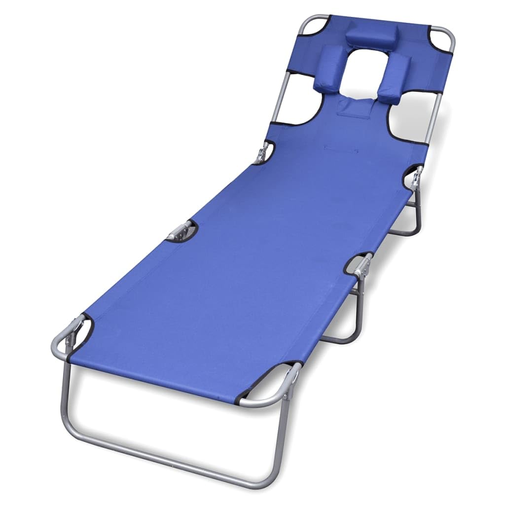 vidaXL Folding Sun Lounger with Head Cushion - Adjustable Backrest & Durable Powder-Coated Steel Frame - Compact Storage Design - Blue Outdoor Lounge Chair for Patio, Poolside & Beach Relaxation