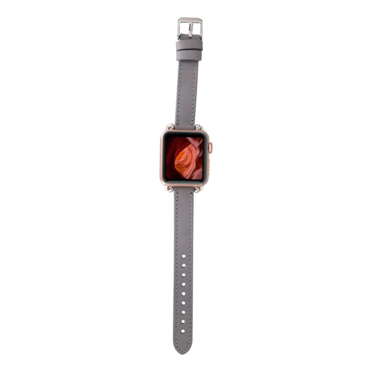 Premium Gray Genuine Leather Ultra Slim Apple Watch Band - Stylish & Comfortable for Workouts, Office & Everyday Wear