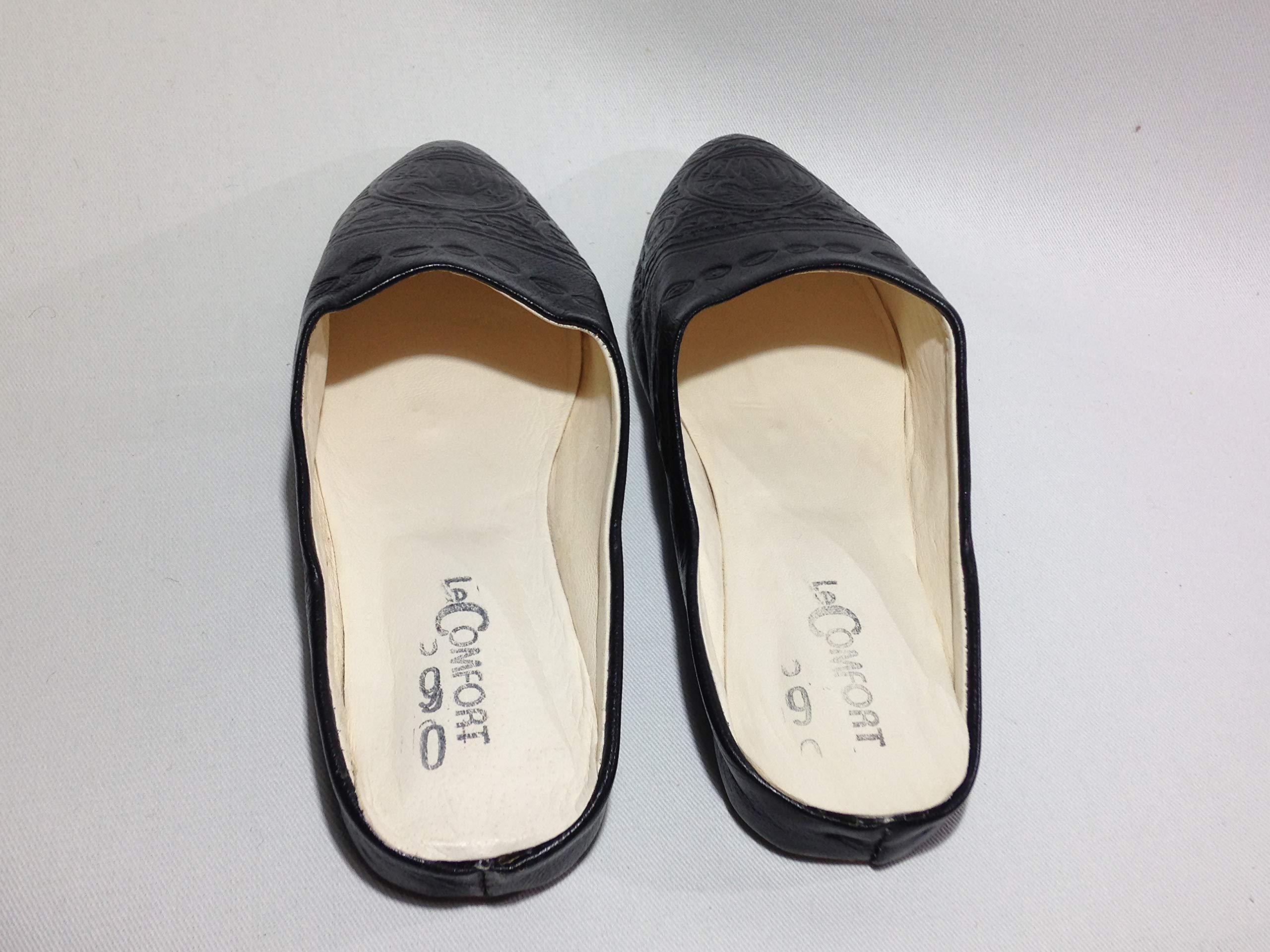 Women's Black Leather Heeled Slippers - Handmade House Slippers with Arch Support for Ladies - Perfect for Indoor Comfort & Casual Wear