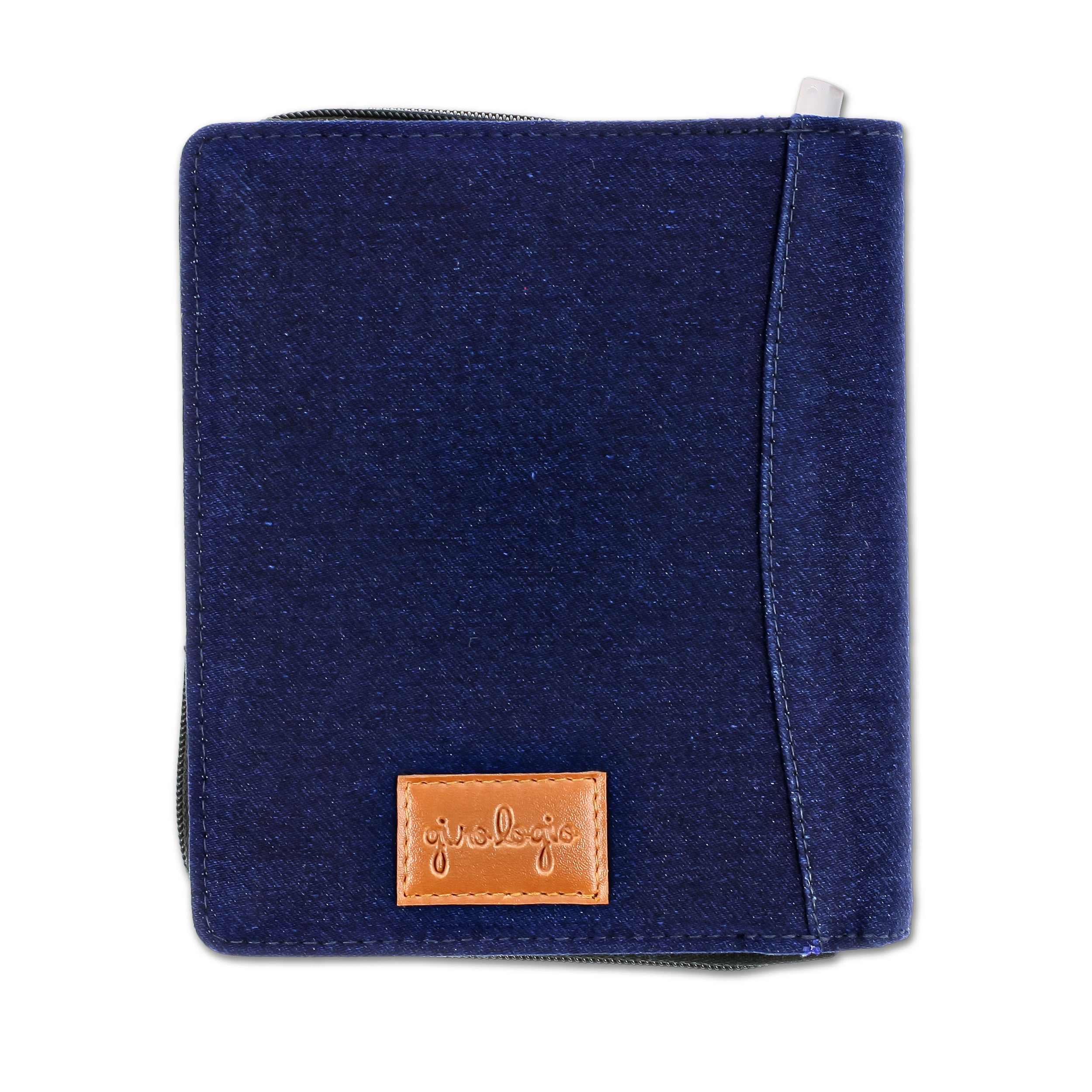 Girologio 12-Slot Zippered Pen Case - Premium Cotton Denim Pencil Pouch for School, Office & Travel Organization