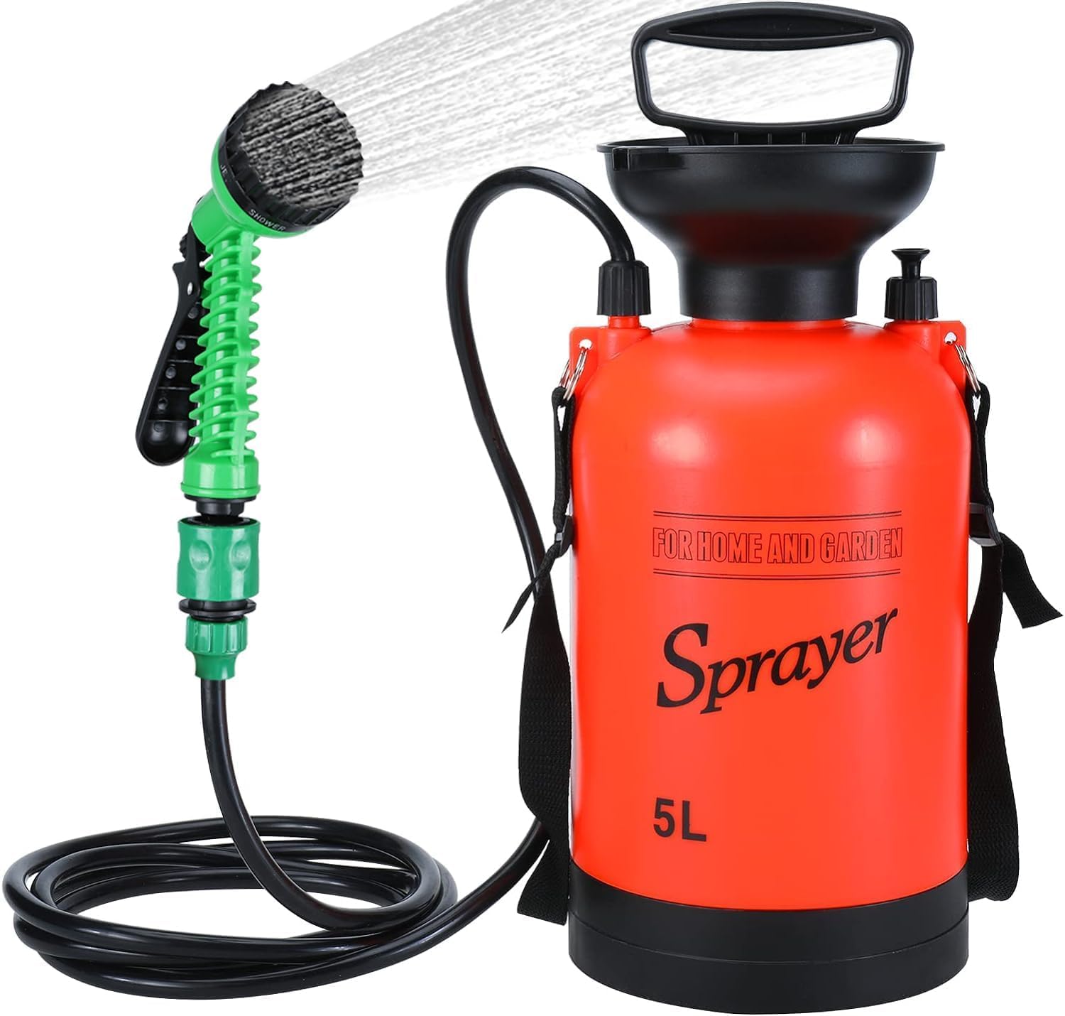 Portable Camping Shower with 7 Spray Modes - Hand Press Outdoor Shower with Removable Hose & Shower Head - Pressure Rinse Kit for Hiking, Travel, Beach, Garden & Pet Washing - Ideal for RV Trips, Backpacking & Emergency Use