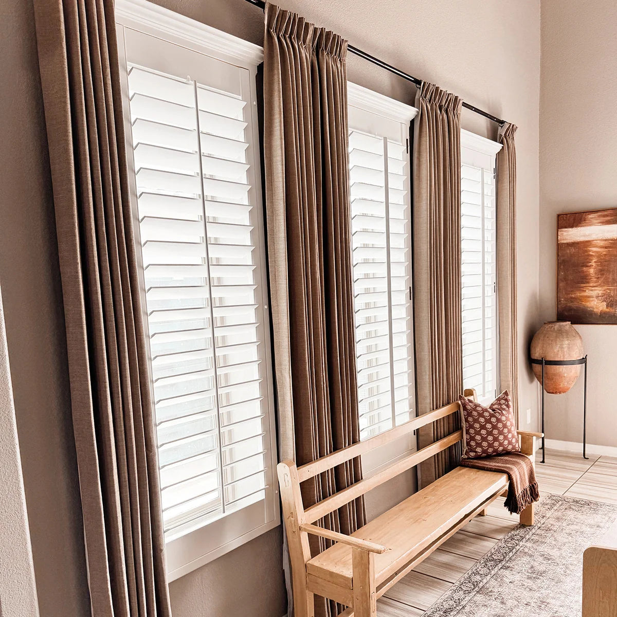 Pinch Pleated Blackout Curtains - 100% Linen Custom Drapes in Grey & Beige | Modern Thermal Insulated Window Treatments for Living Room & Bedroom