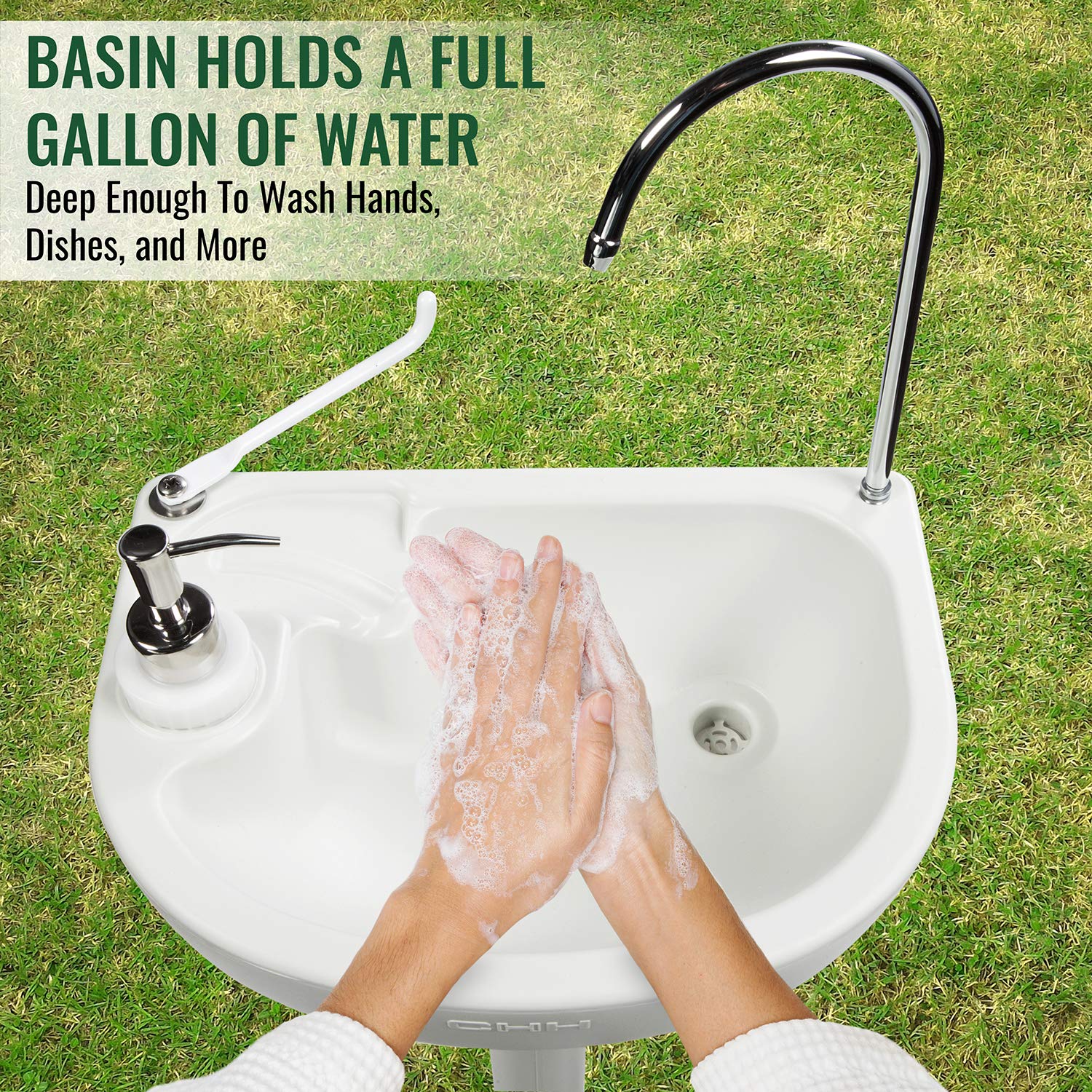 Hike Crew Portable Outdoor Foot Pump Camping Sink - Collapsible Hand Wash Basin with 5 Gallon (19L) Water Tank, Wheels, Soap Dispenser, Gooseneck Faucet & Towel Holder - Perfect for RV Trips, Camping, Travel, Worksites & Outdoor Adventures