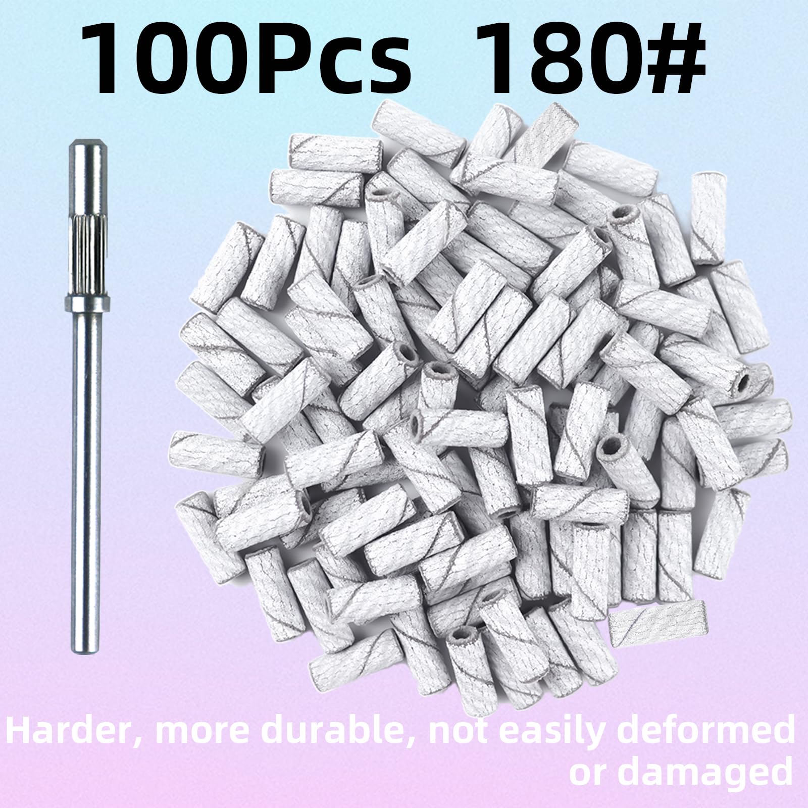 100 Pcs 180 Grit White Small Sanding Bands for Nail Drill - Professional Nail Drill Bits with 3.1mm Mandrel - Fine Grit Sanding Bands for Acrylic Nails - Perfect for Manicure, Pedicure & Nail Art Salon Use
