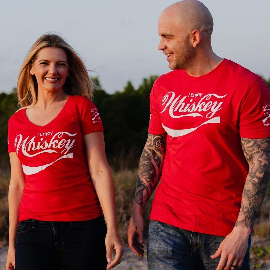 Women's Enjoy Whiskey V-Neck T-Shirt - Soft Red Casual Tee for Women | Perfect for Bar Nights, Girls' Outings & Casual Wear