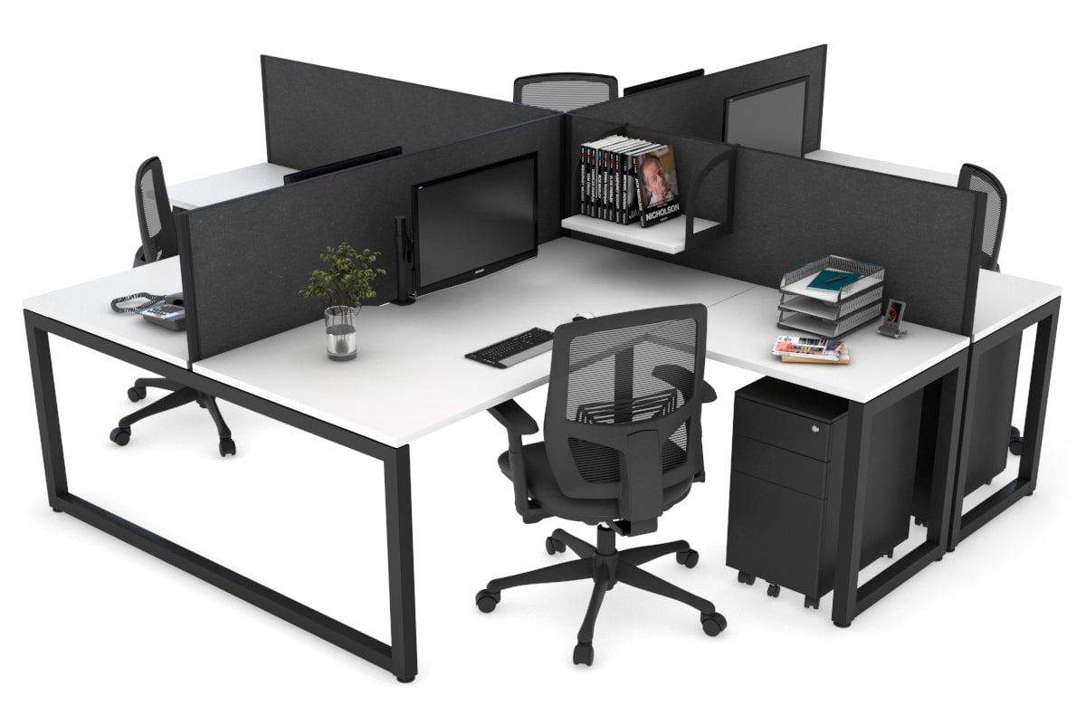 Quadro Loop Legs 4-Person Corner Workstation Desk - 1600L x 1800W with Cable Management Scallop | Office Furniture for Collaborative Workspaces & Team Meetings