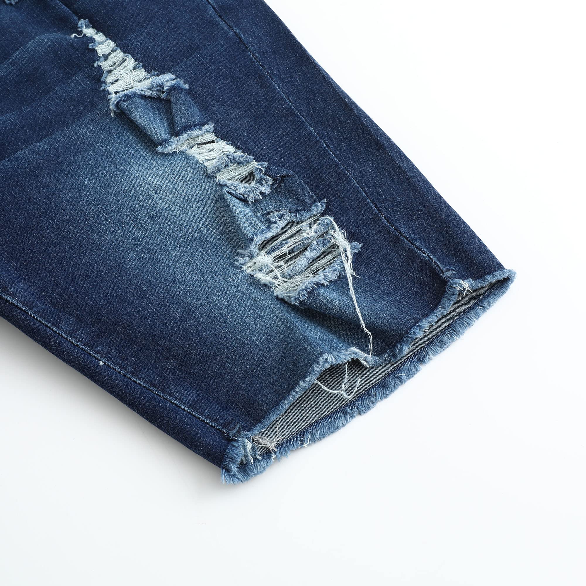 THUNDER STAR Women's Distressed Denim Shorts - Ripped Knee-Length Bermuda Jeans with Stretch | Casual Summer Outfits & Beach Wear