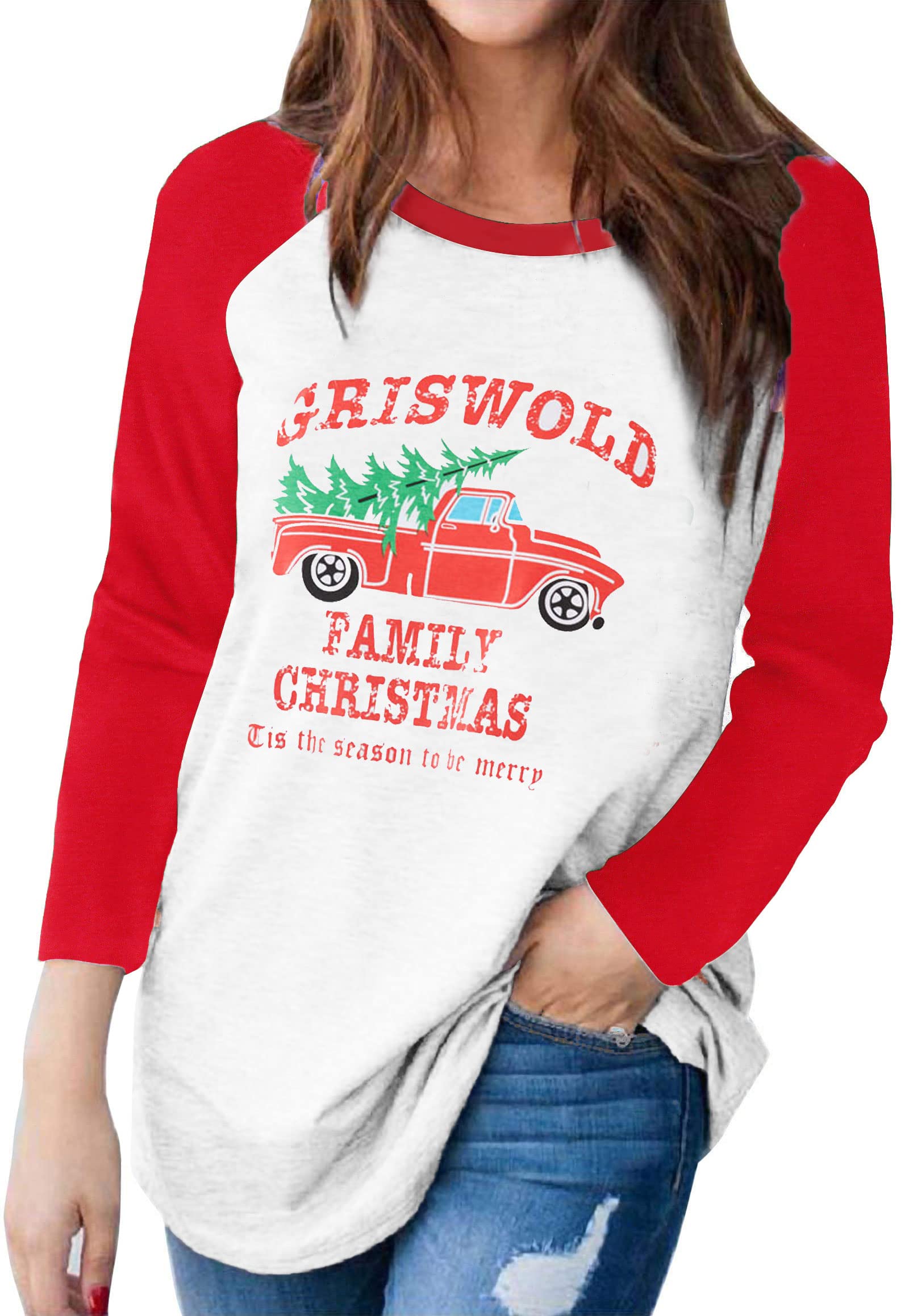 Anbech Women's Christmas Coffee Graphic T-Shirt | Merry Christmas Long Sleeve Vacation Top | Holiday Party, Gift Exchange & Winter Outfit Essential