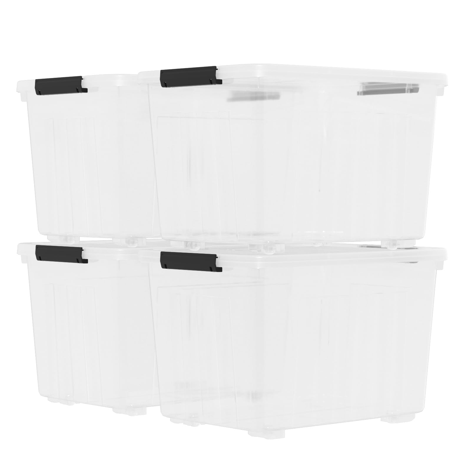 4-Pack 70L Large Clear Plastic Storage Bins with Wheels - Heavy-Duty Organizers for Home, Garage, Office & Moving Supplies