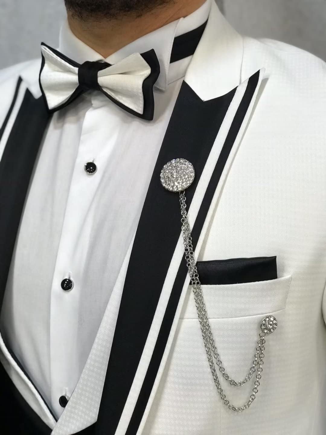 HUUTOE Men's 3 Piece Slim Fit Tuxedo Suit - One Button Blazer, Vest & Pants with Tie | Wedding, Prom, Formal Dinner & Business Attire