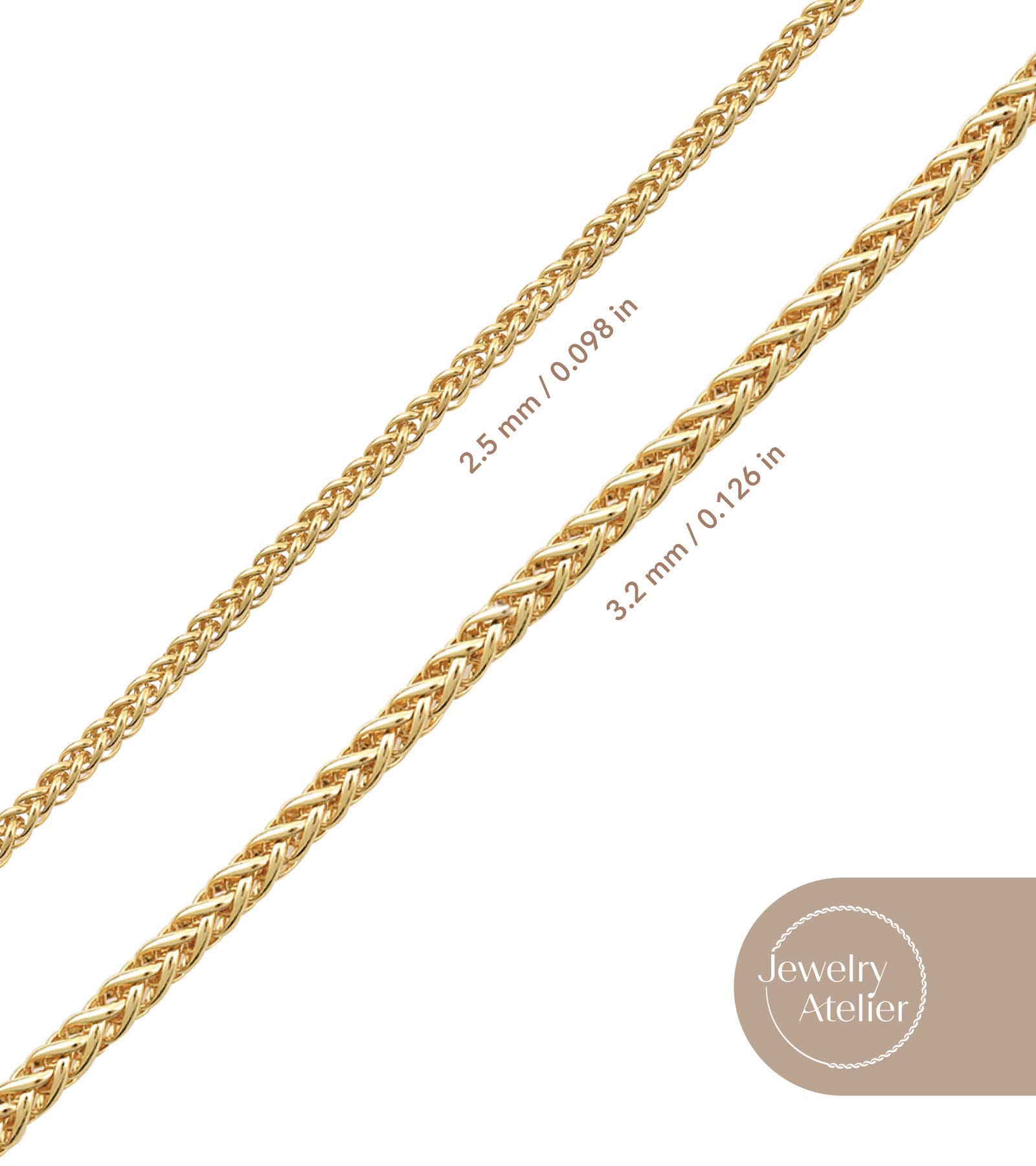 14K Solid Yellow Gold Filled Wheat Chain Necklace for Women & Men - 2.5mm & 3.2mm Round Palm Link Jewelry - Perfect for Everyday Wear, Gifts & Special Occasions