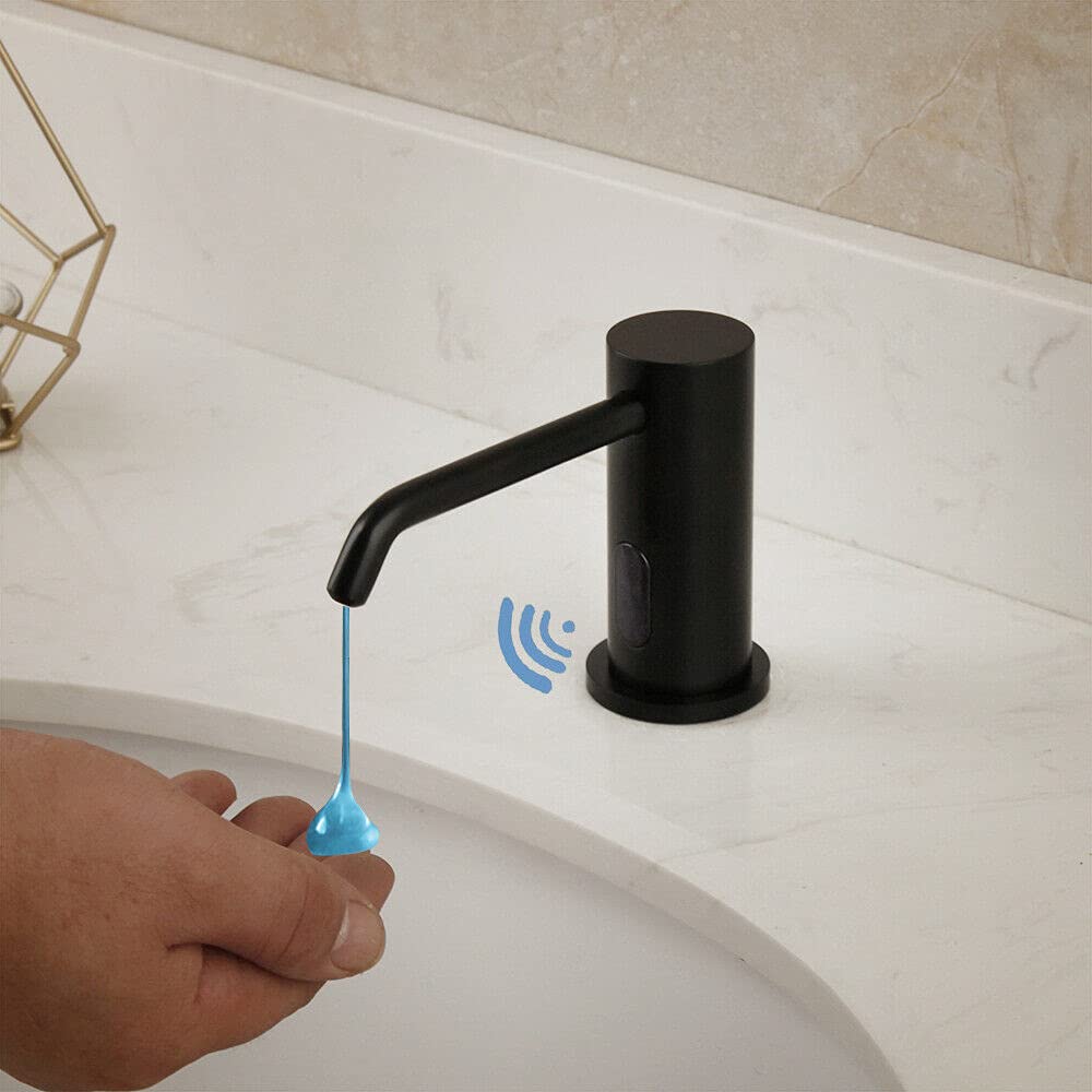 500ML Black Deck Automatic Sensor Soap Dispenser - Touchless Brass Bathroom Soap Dispenser for Kitchen, Sink, Countertop - Hygienic Hands-Free Liquid Soap & Sanitizer Dispenser