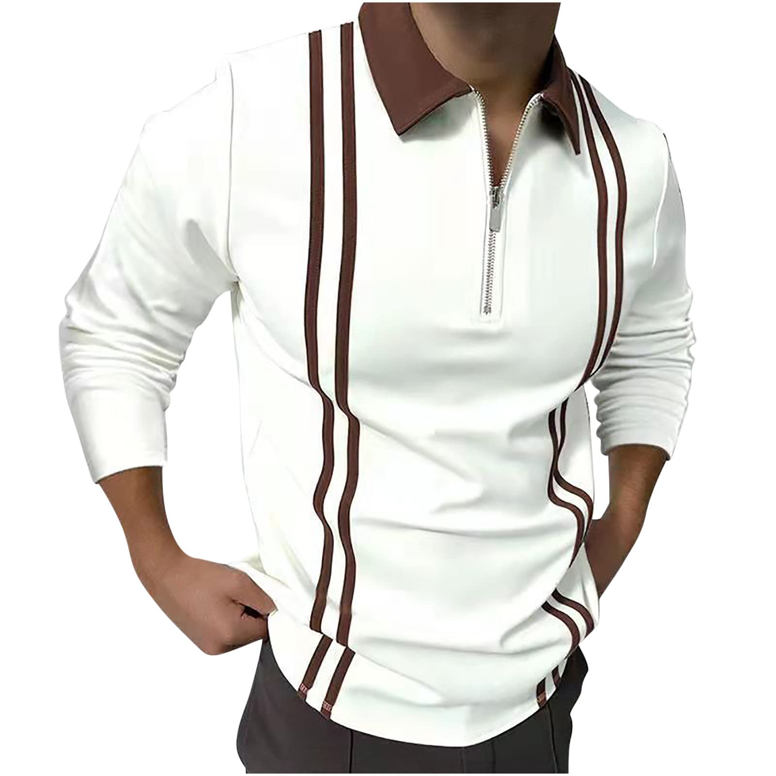 Men's Work Shirts - Slim Fit Zip Up Pullover with Turn-Down Collar | Basic Casual Tops for Business & Outdoor Activities | Office Wear, Construction, Weekend Outfits