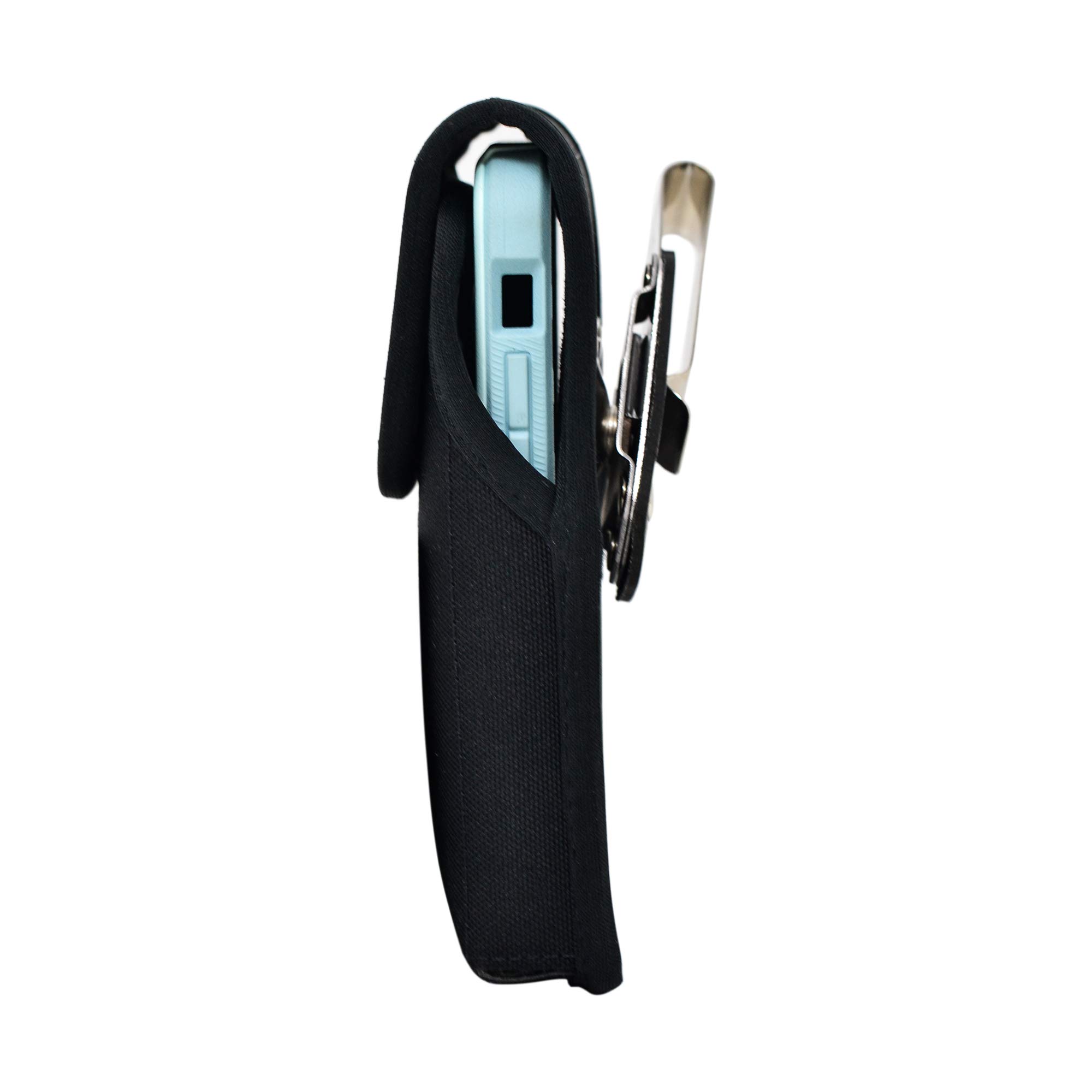 Premium Nylon Phone Holster for iPhone 13 & 12 Mini - Black Belt Clip Holder with Shockproof Design | Fits Commuter & Symmetry Style Cases | Durable Metal Clip for Secure Carry | Perfect for Hiking, Workouts & Everyday Use