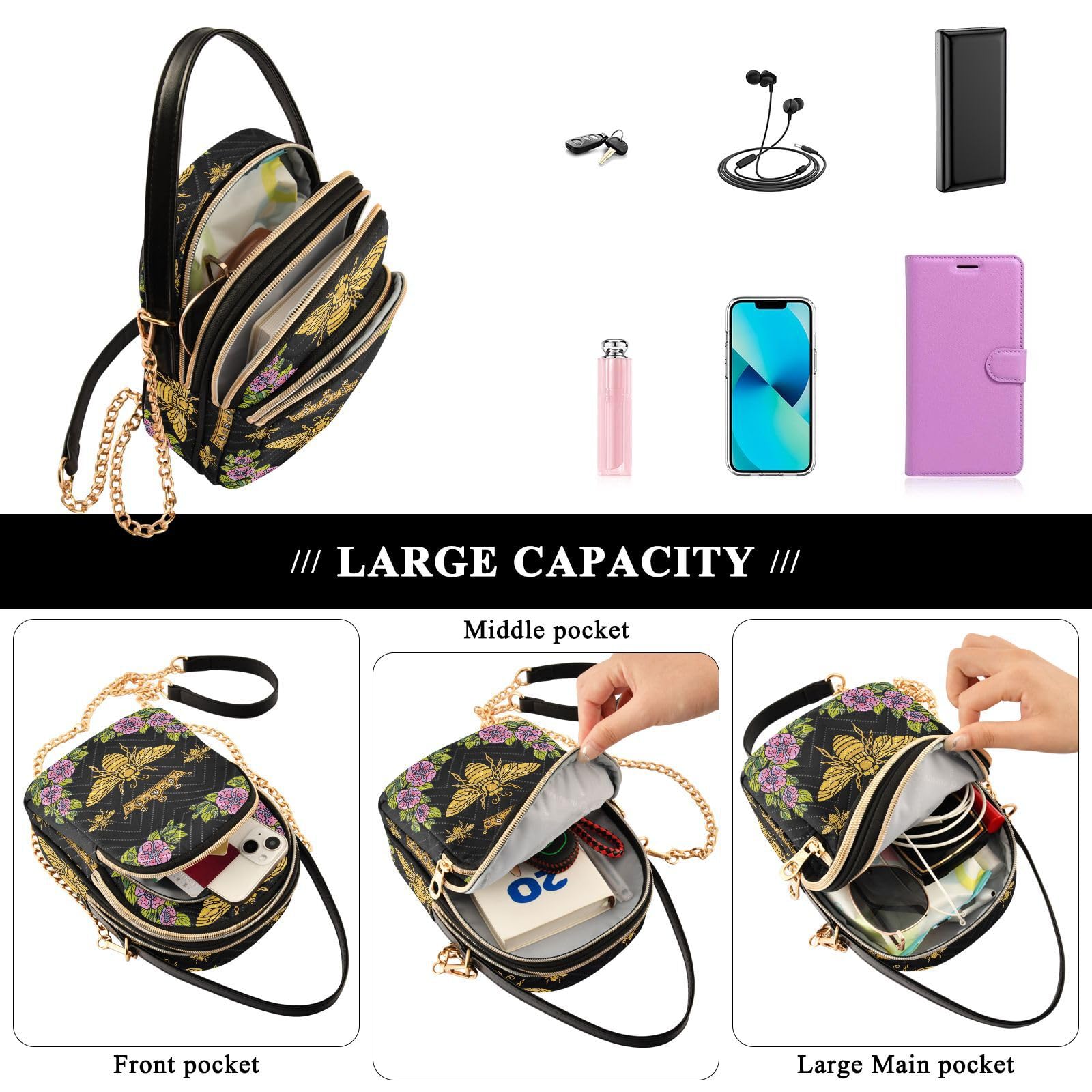 Trendy Quilted Crossbody Bags for Women - Pink Butterfly Design Travel Handbag with Phone Pocket | Perfect for Daily Use, Shopping & Travel Accessories