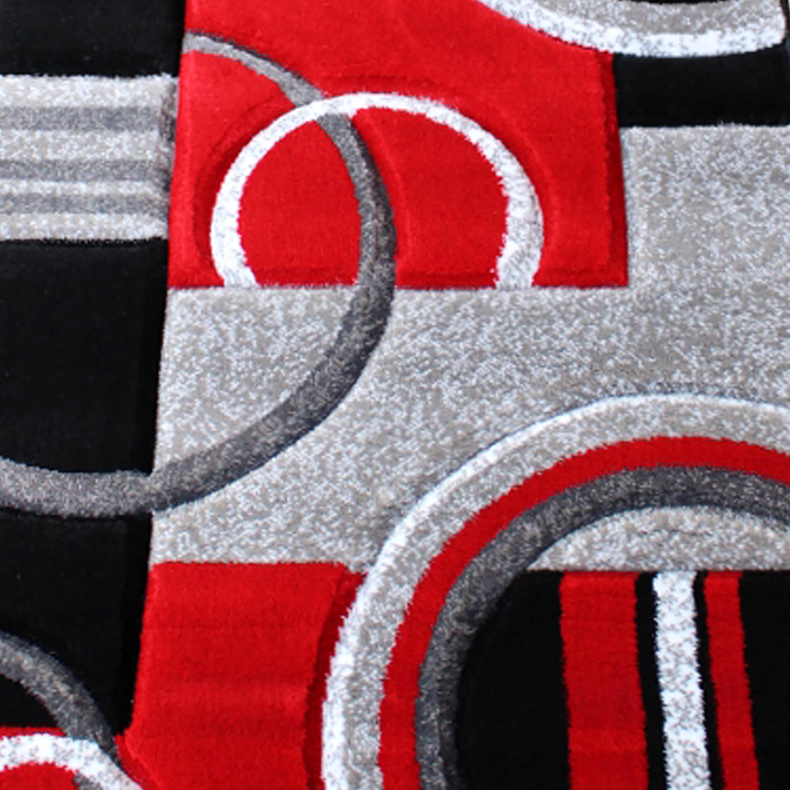 EMMA + OLIVER Modern Geometric Red Accent Rug 2x7 ft - 3D Sculpted Design with Jute Backing - Stain & Moisture Resistant - Easy to Clean - Perfect for Living Room, Bedroom or Office Decor