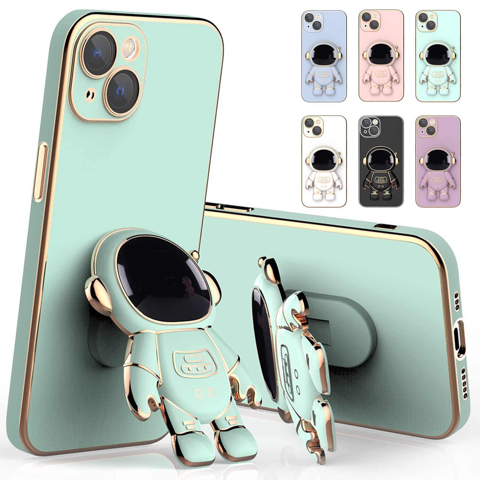 Astronaut Themed 6D Plating Phone Case with Stand - Compatible with iPhone 11/12/13 Pro Max, Green Space Design for iPhone 12 Pro - Perfect for Space Enthusiasts & Everyday Protection