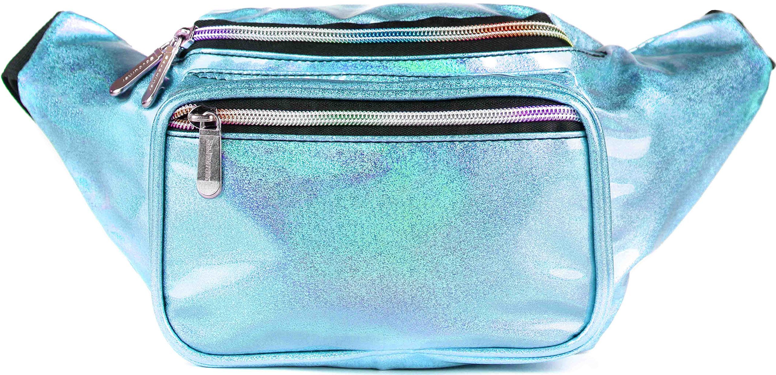 Holographic Fanny Pack Belt Bag for Men & Women - Waterproof Crossbody Waist Bag - Hands-Free Bumbag for Hiking, Running, Travel & Everyday Use - Blue Glitter - Perfect for Outdoor Adventures, Gym & Shopping