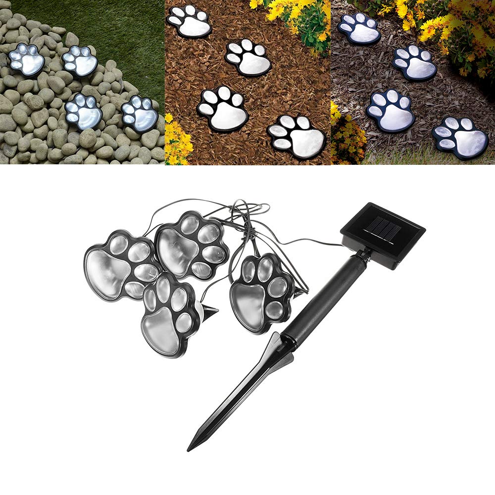 Solar Powered LED Garden Lights - Animal Paw Print Outdoor Path Lighting for Walkway, Landscape, Yard Decor (Cat & Puppy Design) | Weatherproof & Energy Efficient for Patio, Driveway, and Backyard Illumination