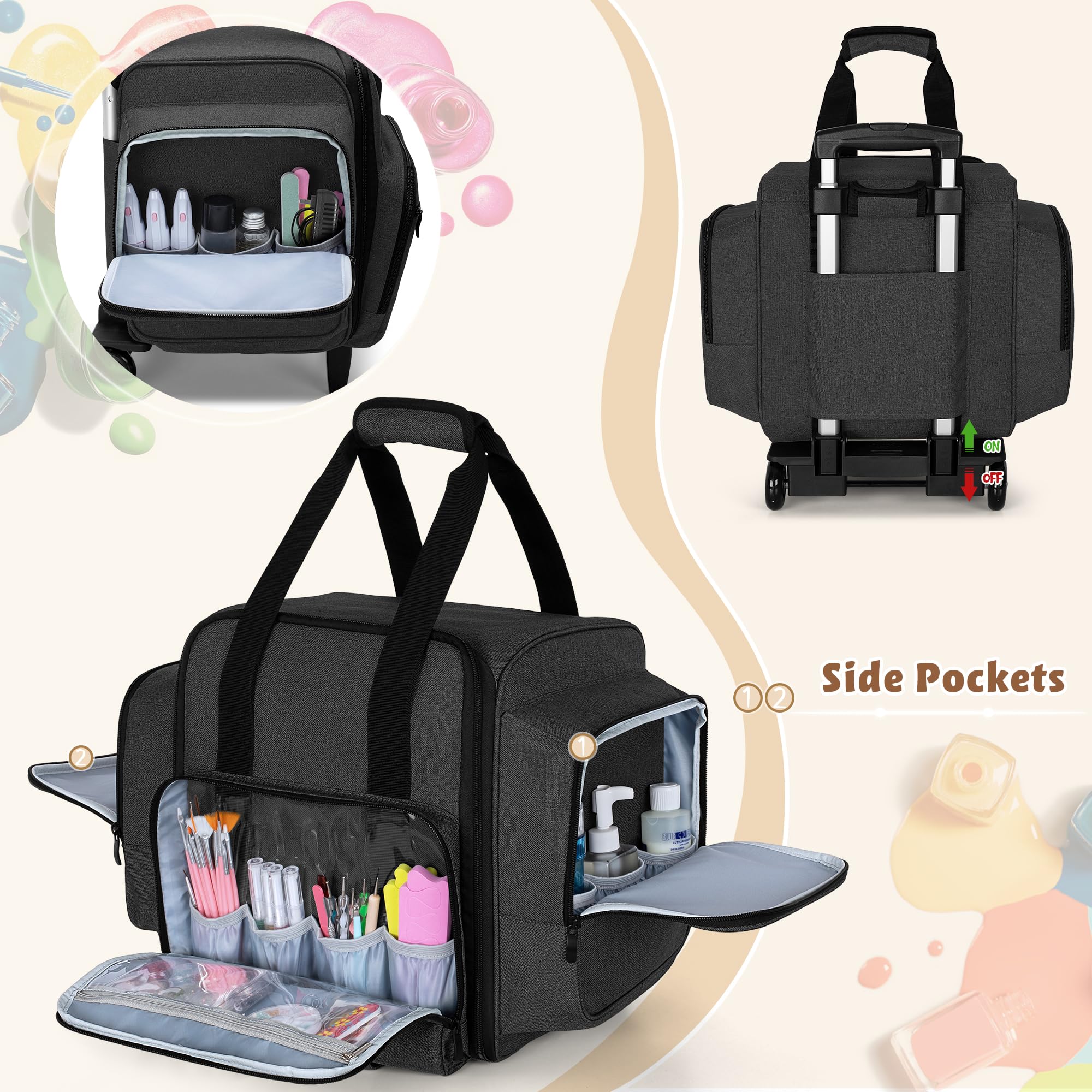 BAFASO 144 Bottle Rolling Nail Polish Organizer - Portable Nail Polish Storage Case with Detachable Wheels & 3 Removable Trays (Patented Design, Black) | Perfect for Salon Professionals & Home Nail Art Enthusiasts