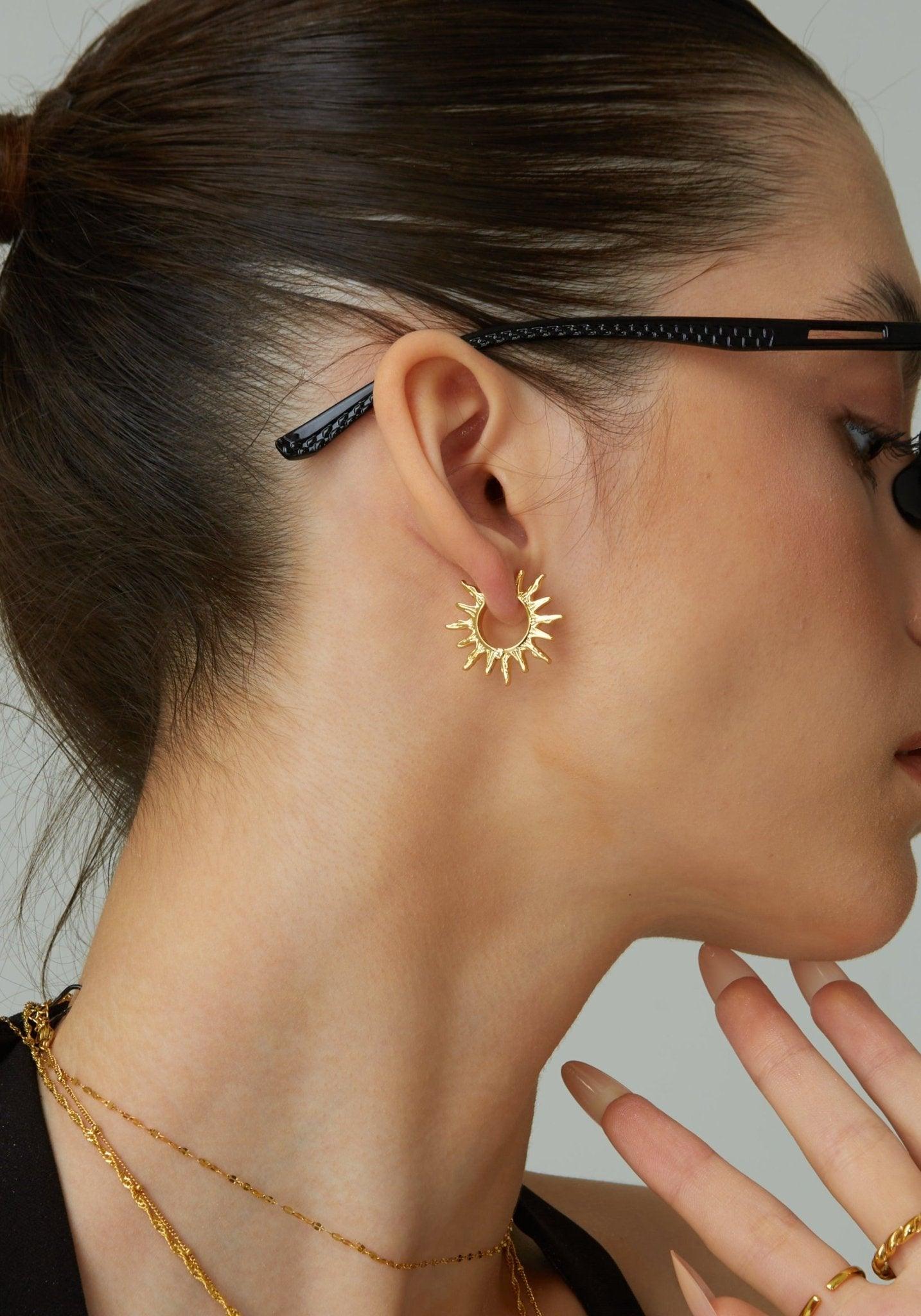 Sun Hoop Earrings for Women - 14K Gold Plated Dainty Summer Jewelry - Perfect for Beach, Vacation & Everyday Wear