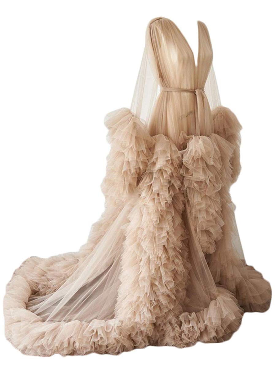 Elegant Long Tulle Robe - Lingerie Bridal Nightgown & Photoshoot Dress for Women (Medium Size) | Perfect for Wedding, Boudoir Photography & Special Occasions