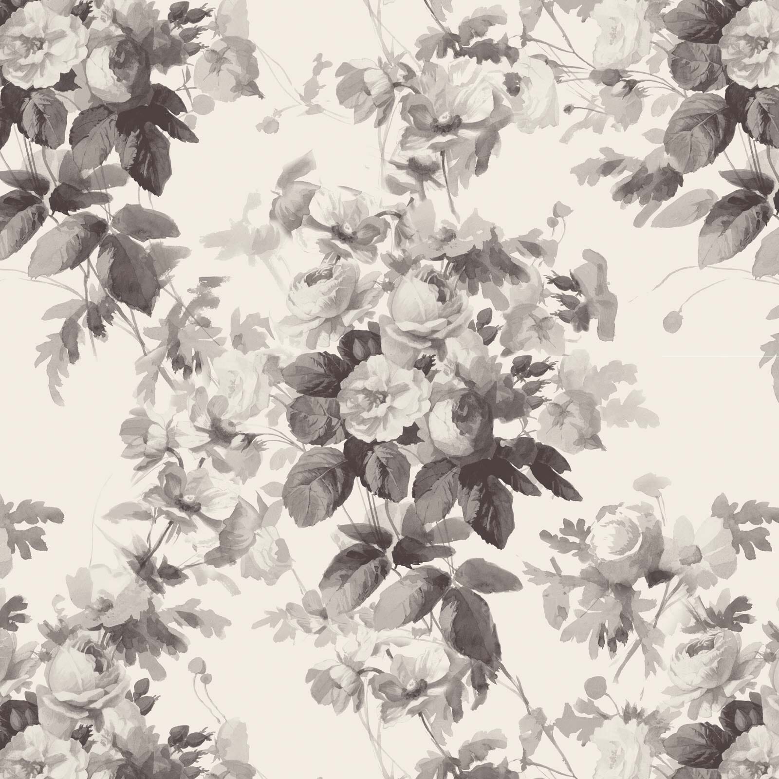LONDON ROSE Traditional Wallpaper - Smoke Grey Color Sample for Living Room & Bedroom Decor
