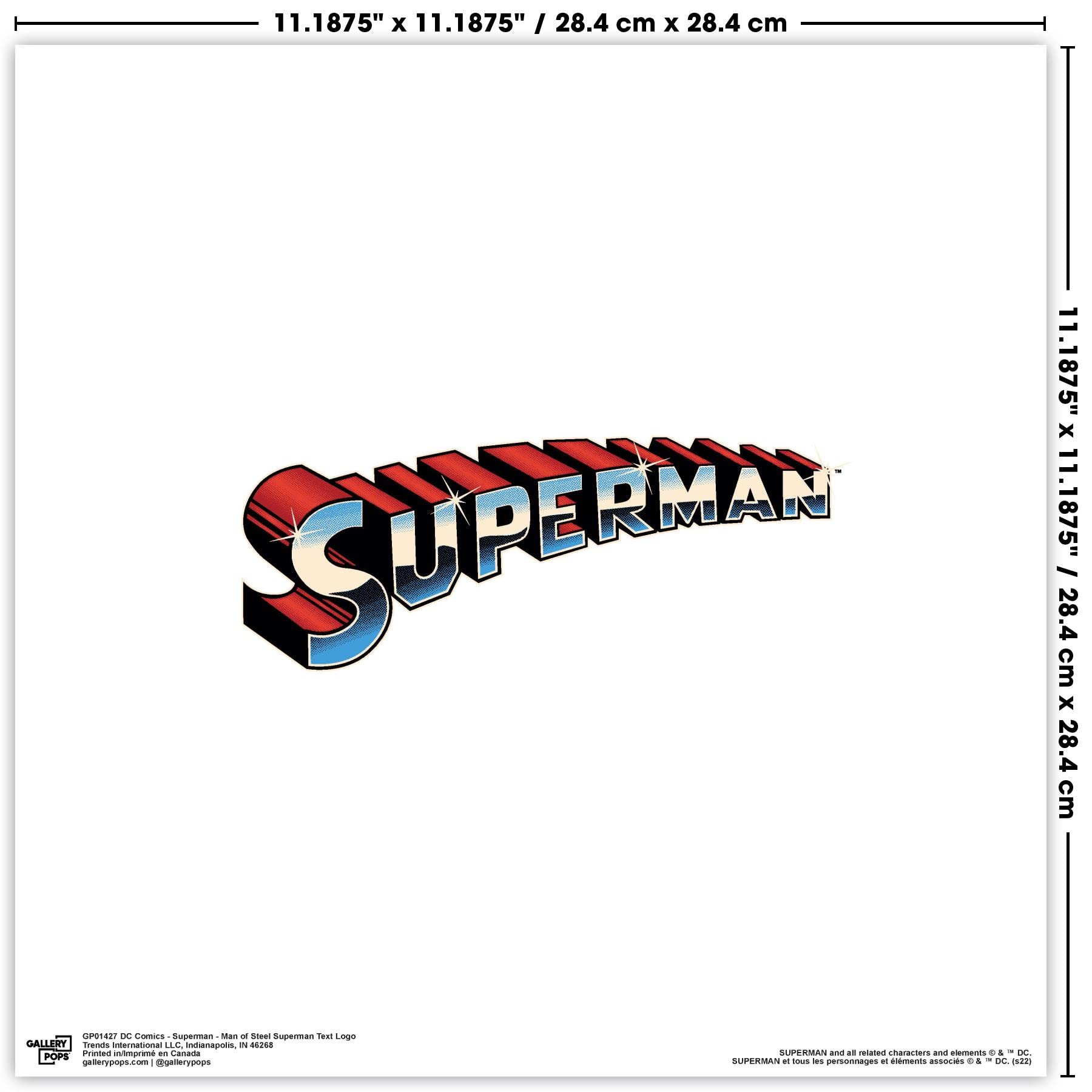 DC Comics Superman - Man of Steel Text Logo Wall Poster | 12x12 Inches Unframed Art Print | Superhero Home Decor for Bedroom, Office & Man Cave