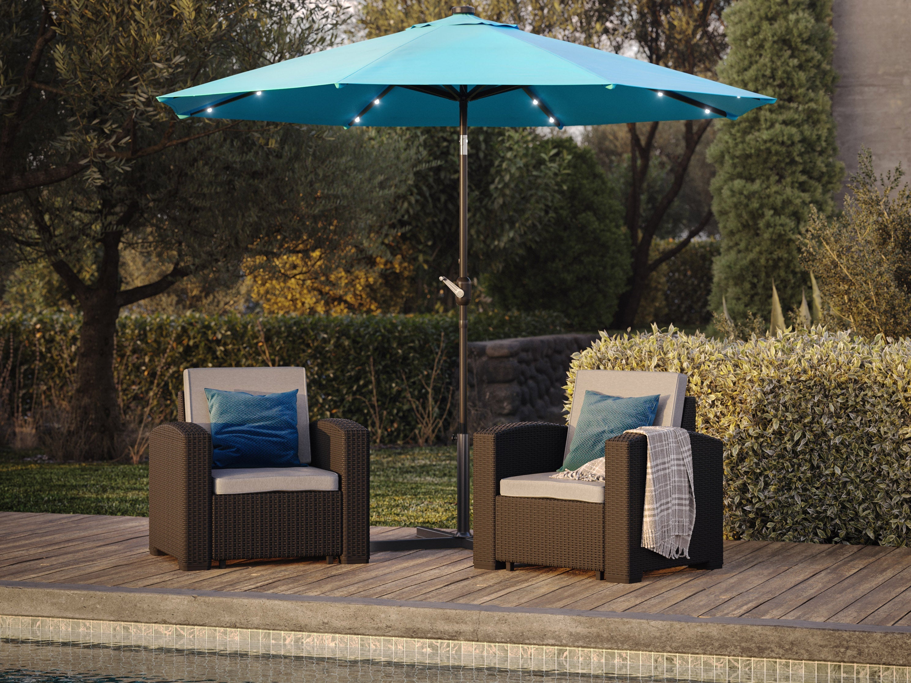 9ft Sky Blue Patio Umbrella with LED Lights - Outdoor Cantilever Umbrella for Garden, Poolside, and Backyard - Waterproof & Windproof Sun Shade for Patio Furniture