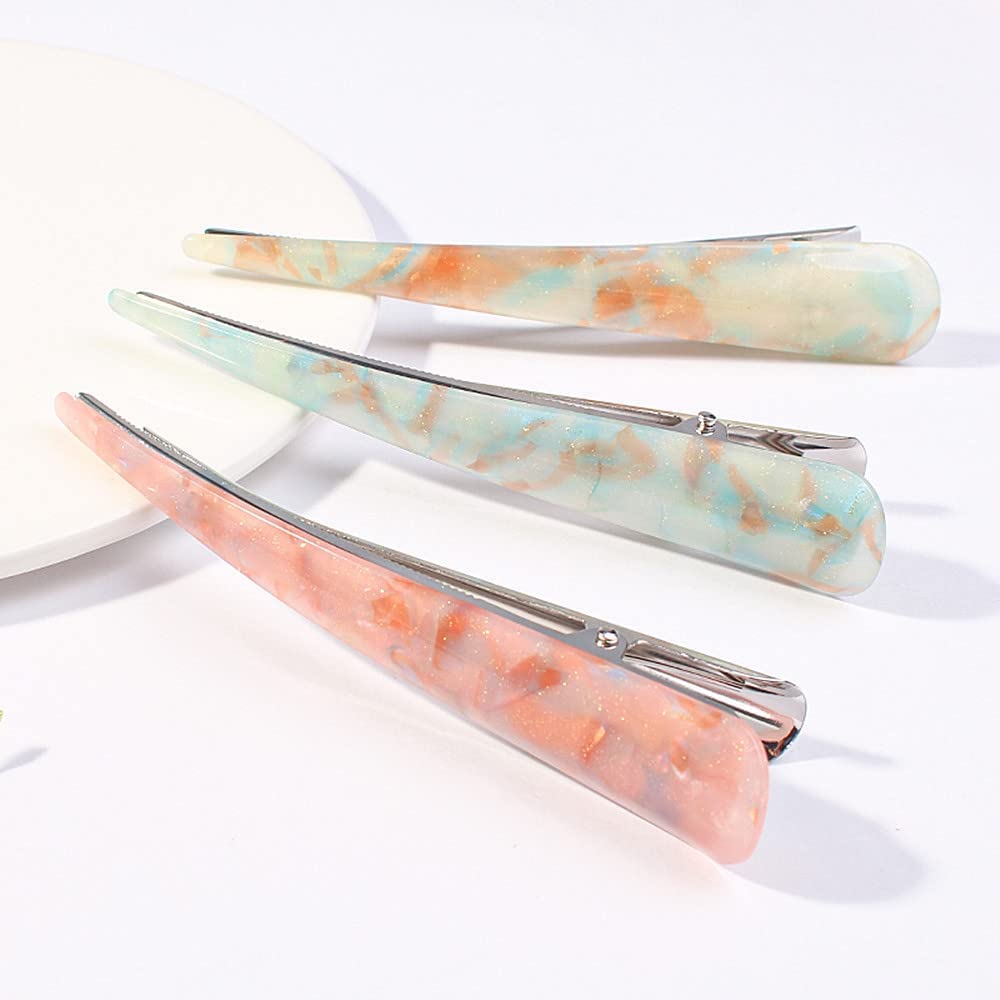 Bakefy 3-Pack Non-Slip Alligator Hair Clips for Women - 5.5 Inch Durable Duckbill Metal Hairpins with Polyester Coating for Thick & Thin Hair - Perfect for Styling, Updos, and Everyday Use